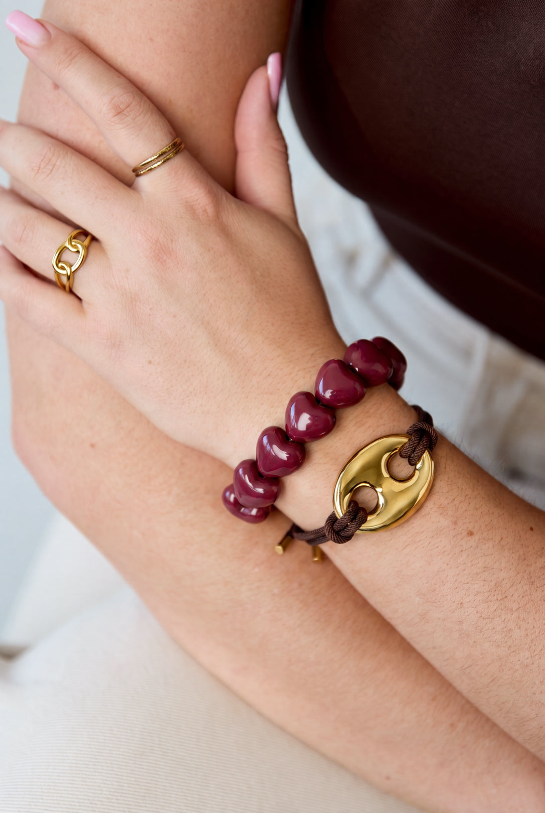 Satin cord bracelet with button detail
