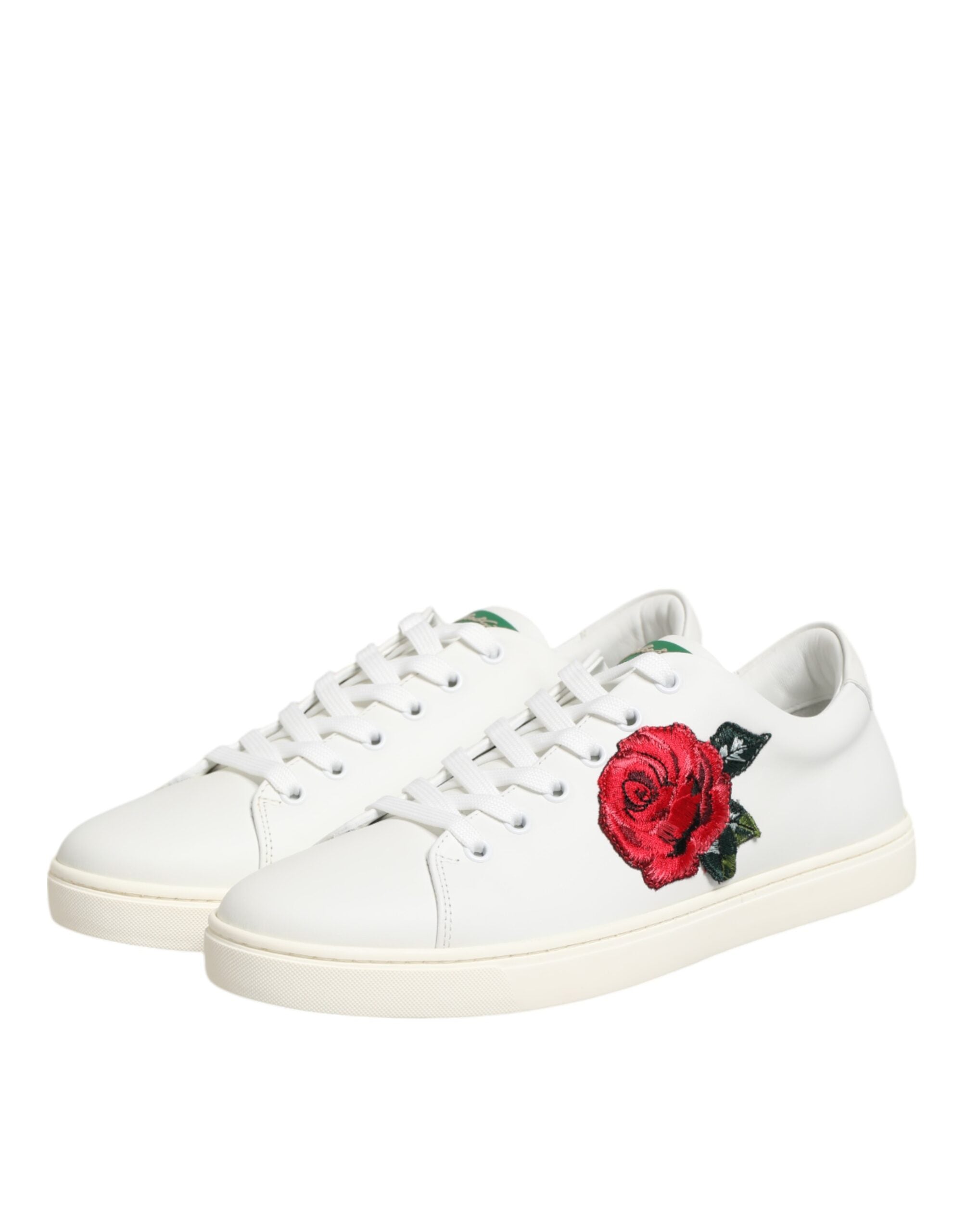 White Leather Rose Embroidery Low-Top Shoes