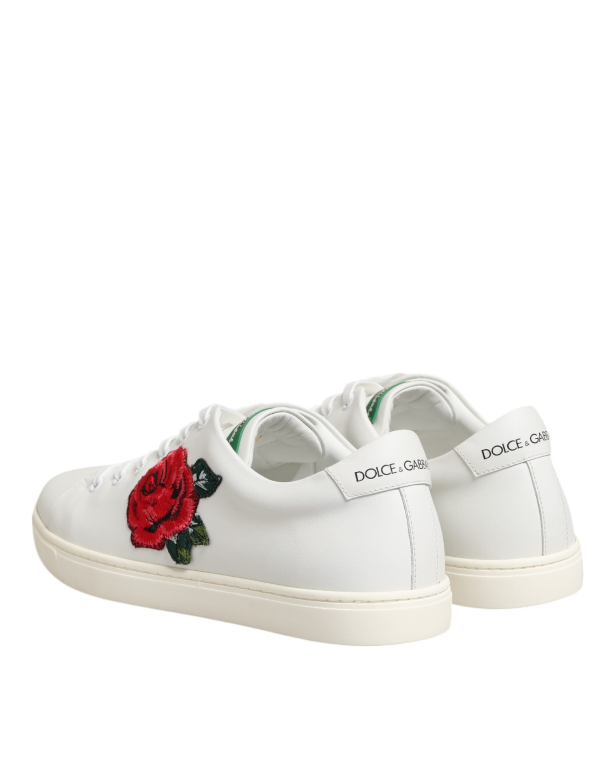 White Leather Rose Embroidery Low-Top Shoes