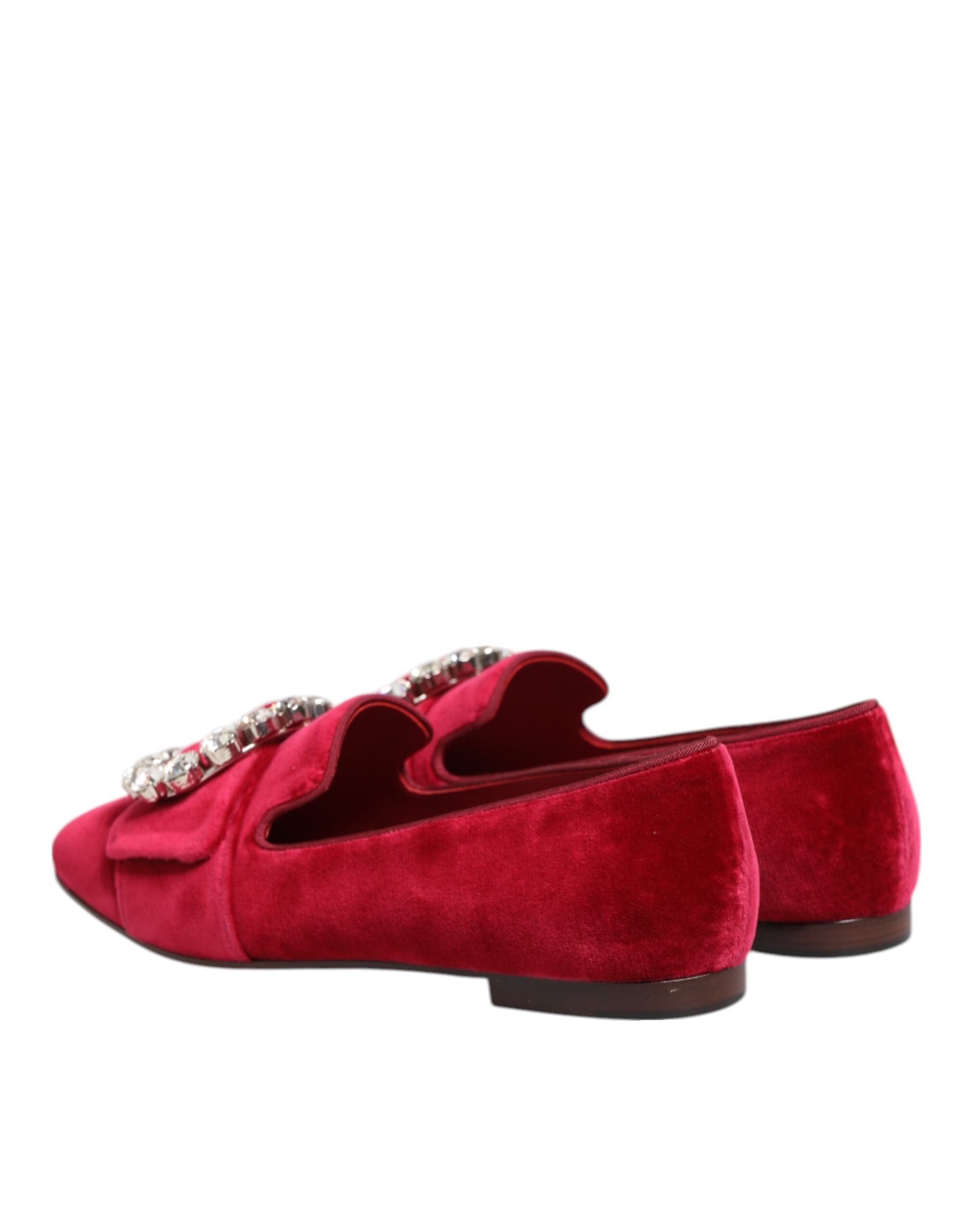 Red Velvet Crystal Buckle Loafers Flats Shoes