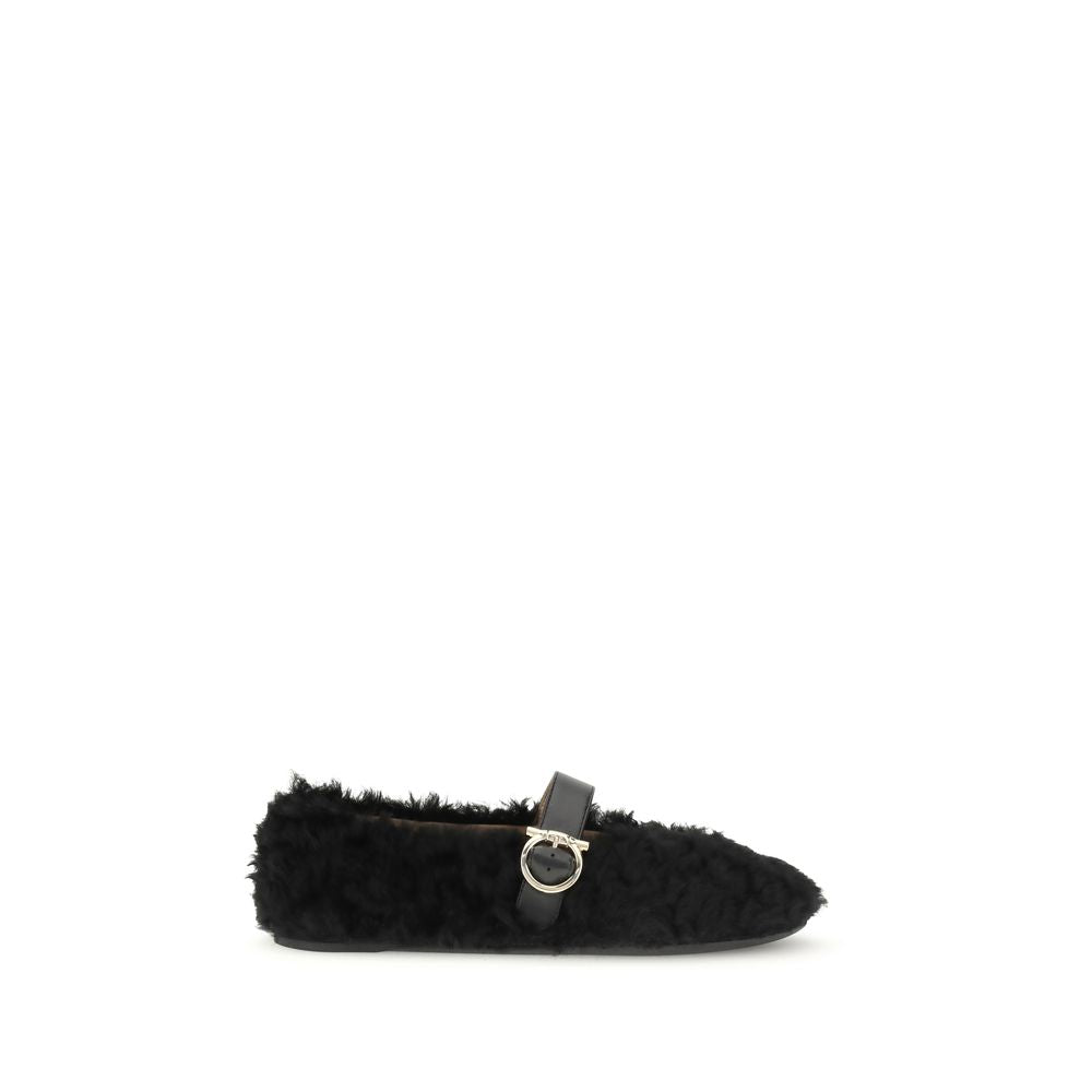Black Fur Ballet Flats