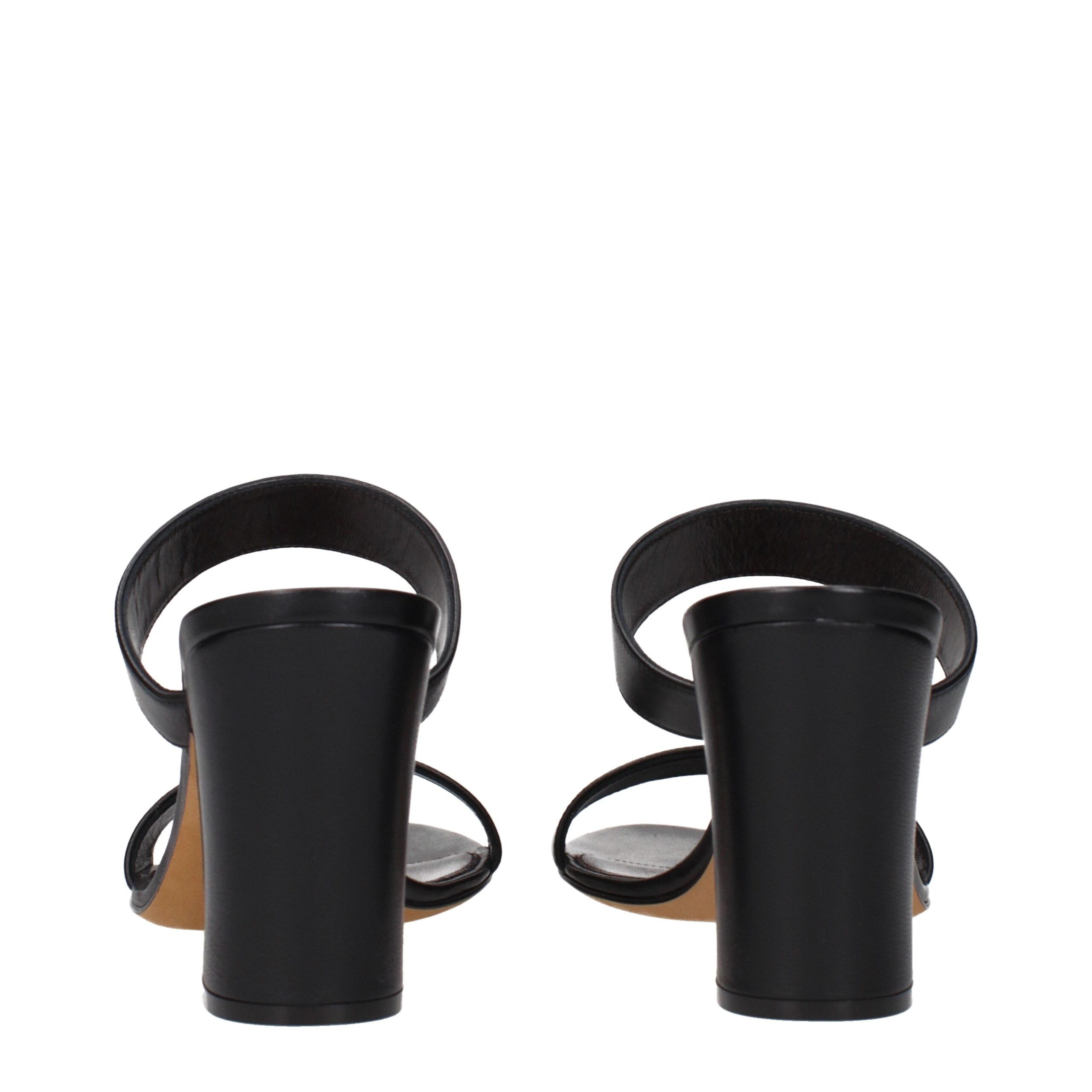 Black Leather Stiletto Heel Sandals