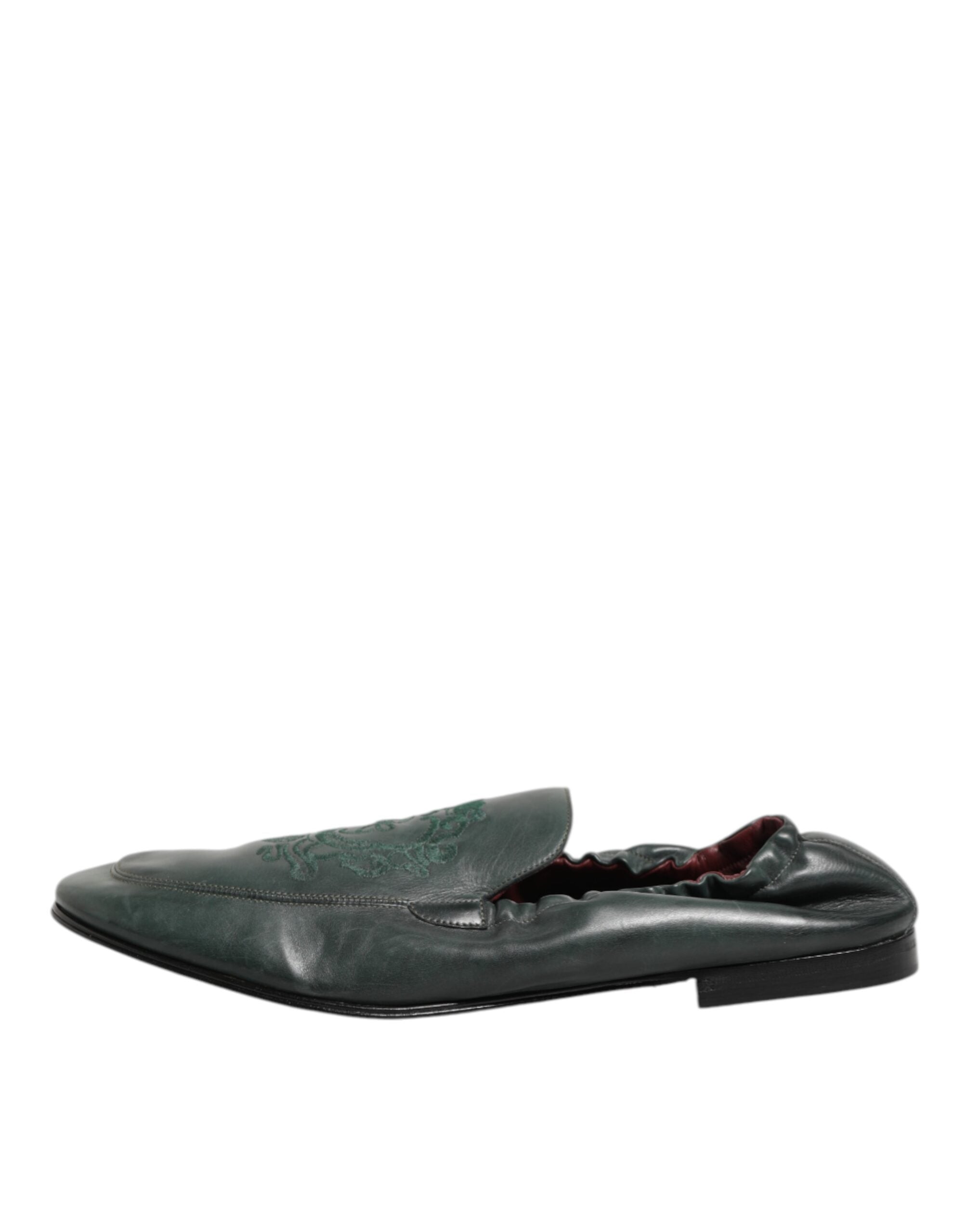 Green Leather Slip On Men Flat Loafers Shoes