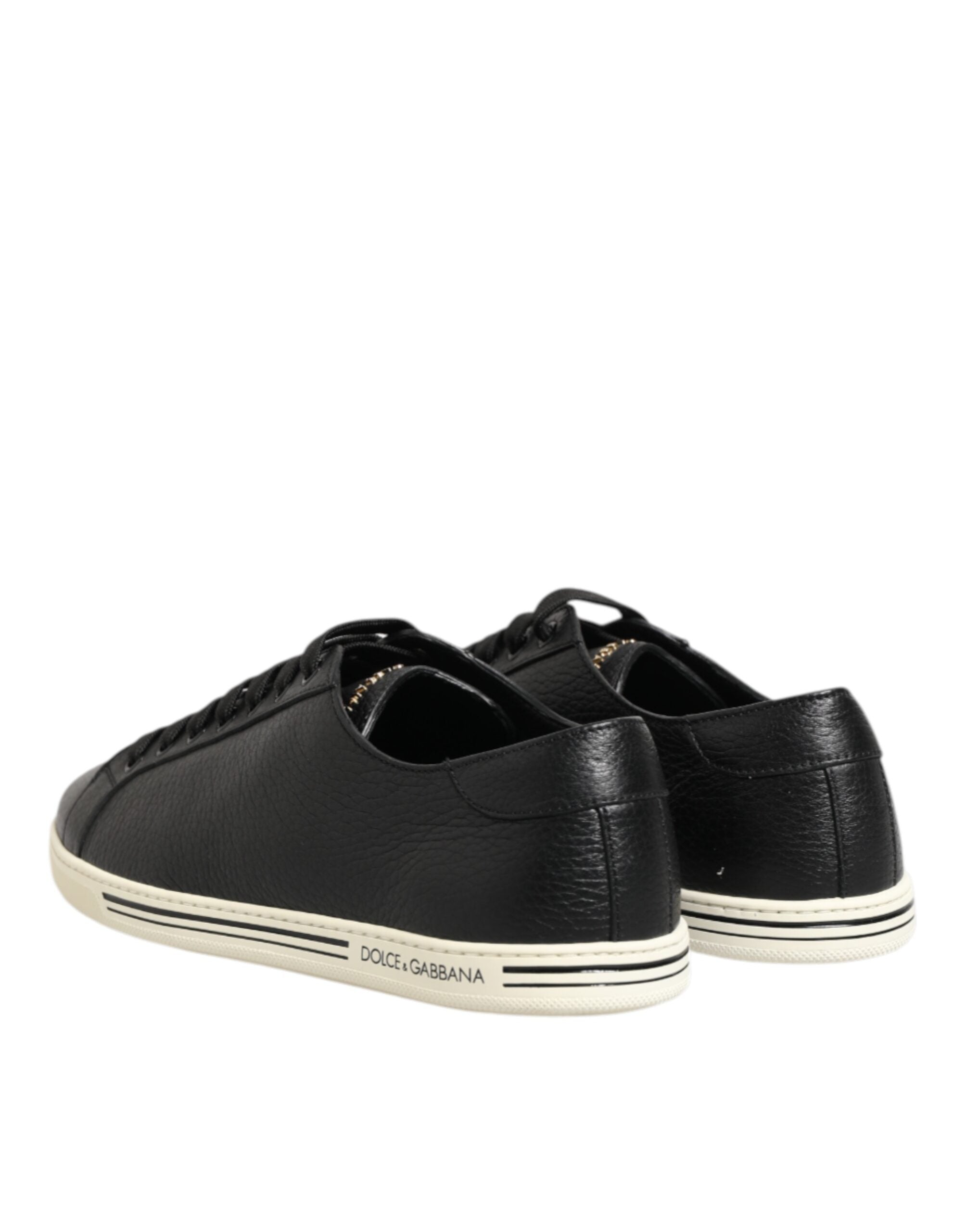 Black Leather Lace Up Low Top Sneakers Shoes