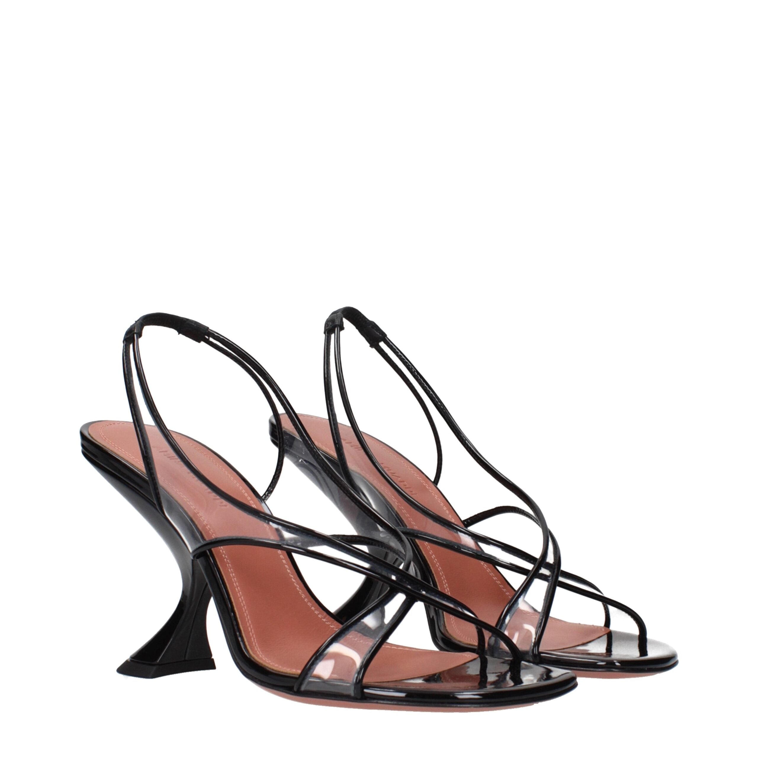 Black Leather Stiletto Heel Sandals