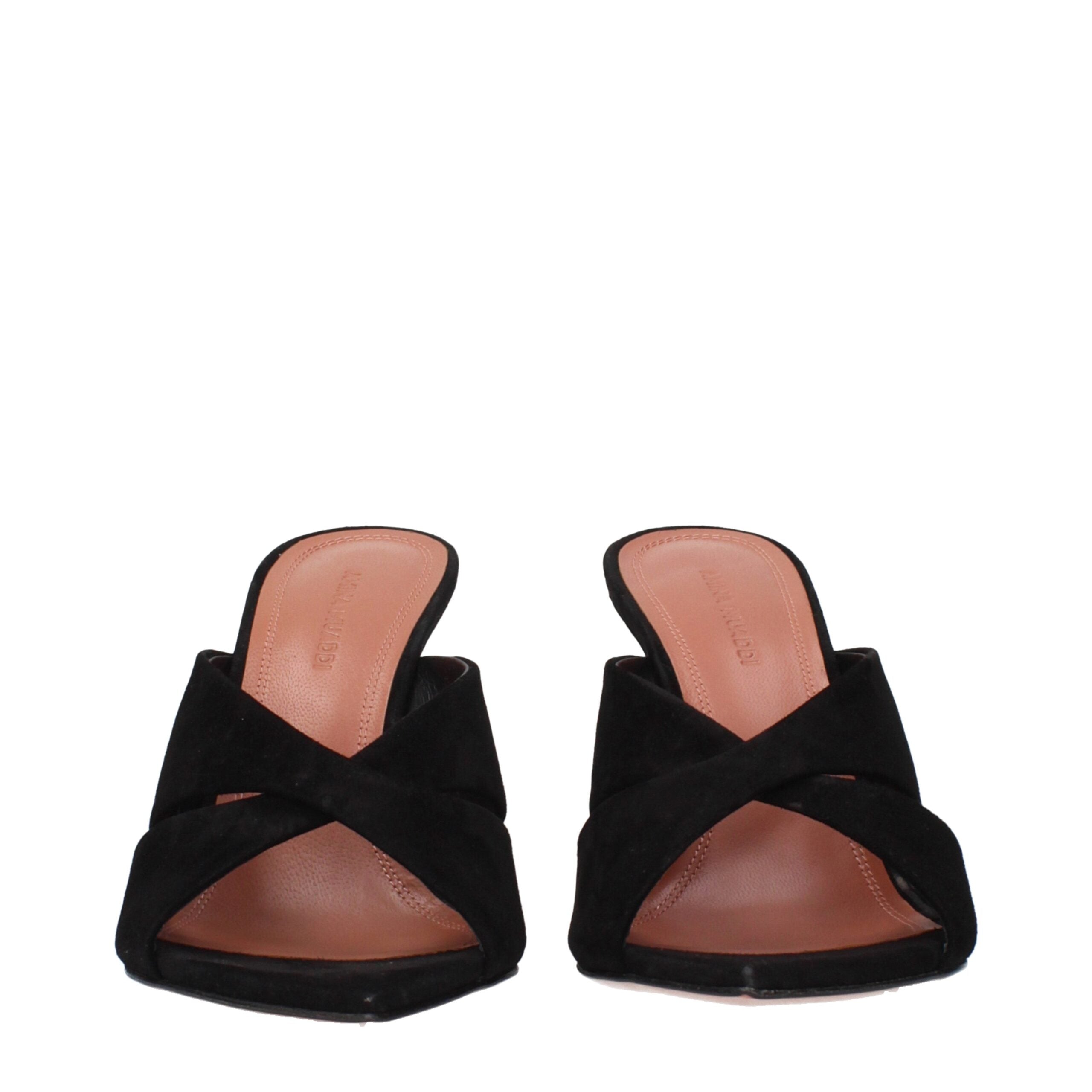 Black Leather Stiletto Heel Sandals