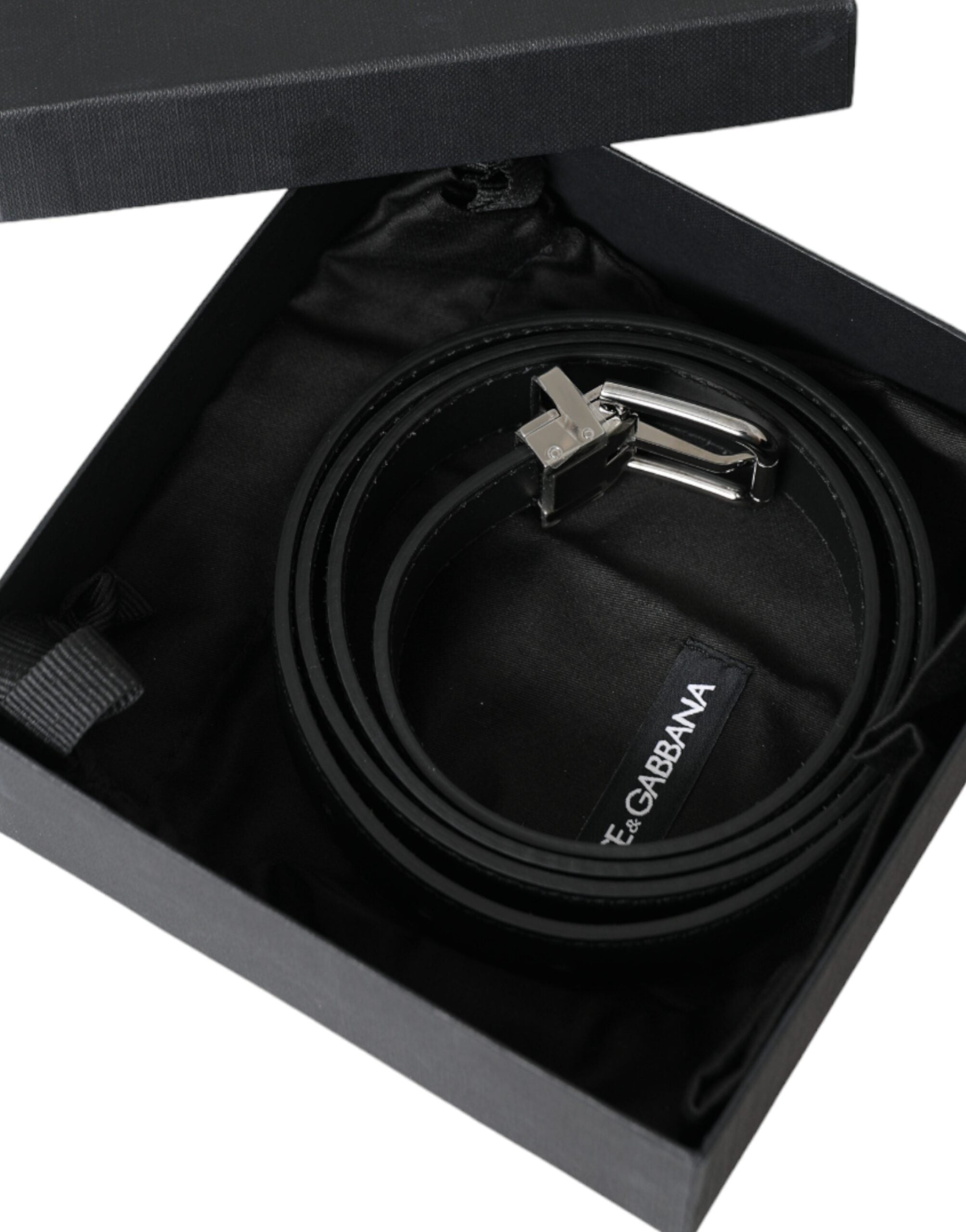 Black Leather Silver Metal Buckle Men Belt