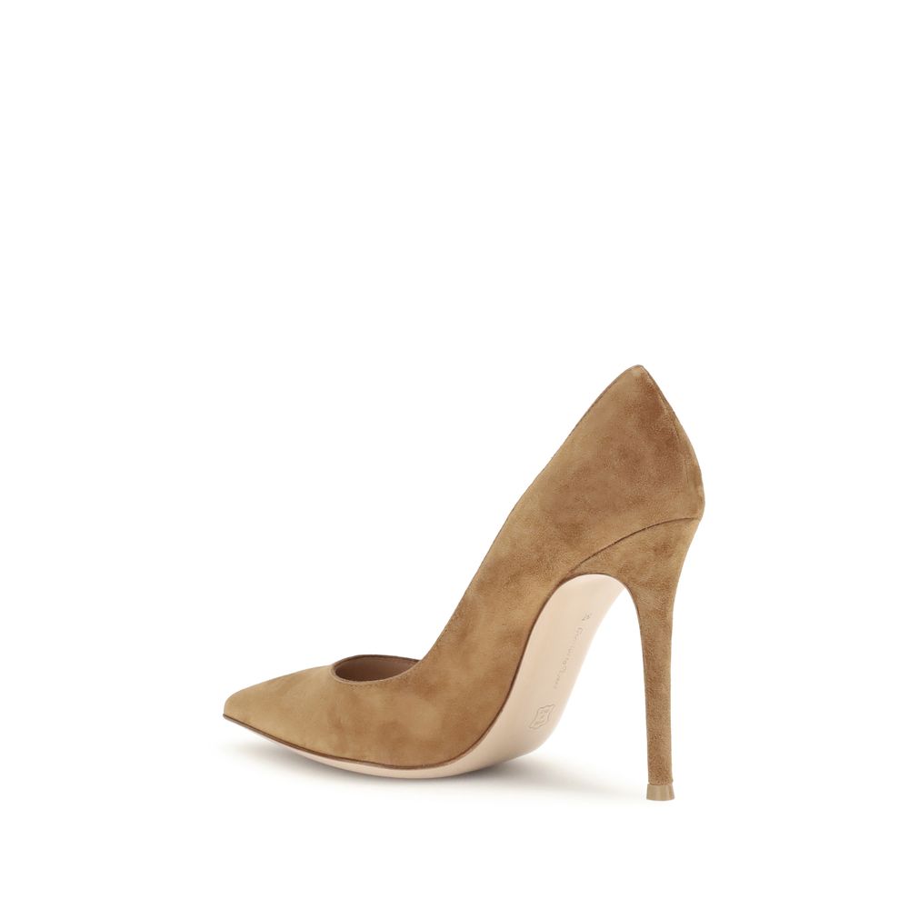 Beige Leather High Heel Pumps