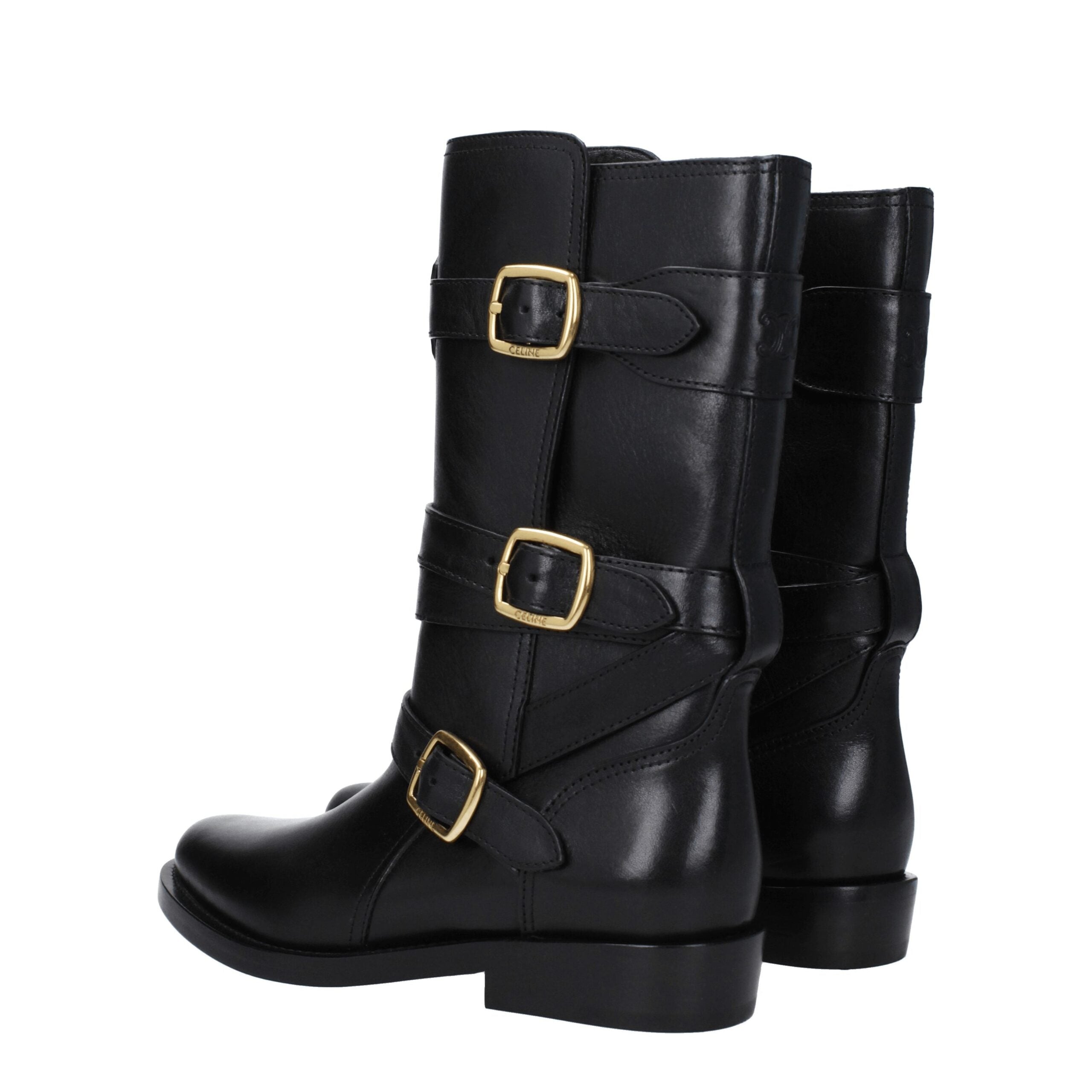Black Leather Flat Boots