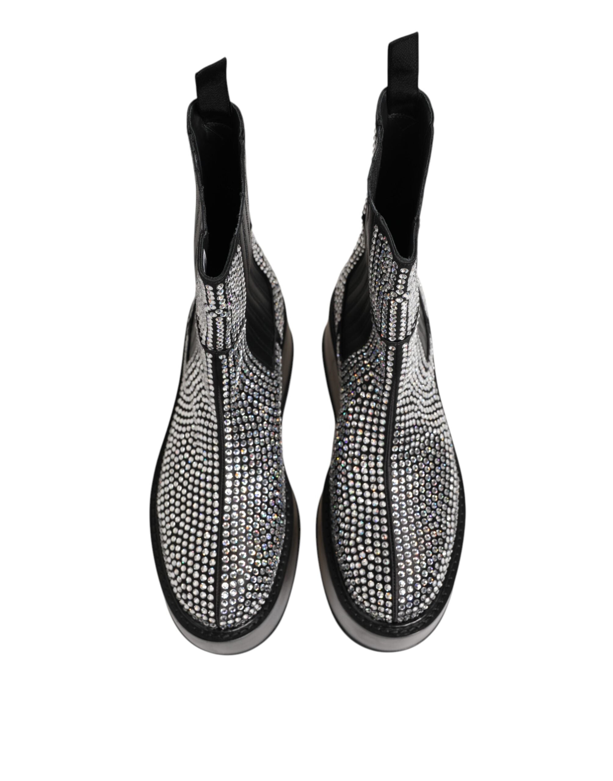 Black Crystal Strass Mid Calf Short Boots Shoes