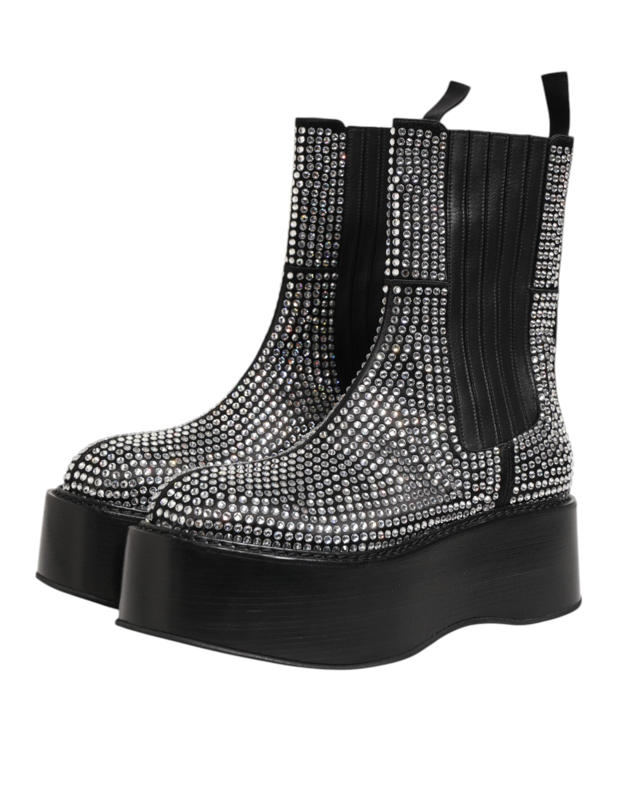 Black Crystal Strass Mid Calf Short Boots Shoes