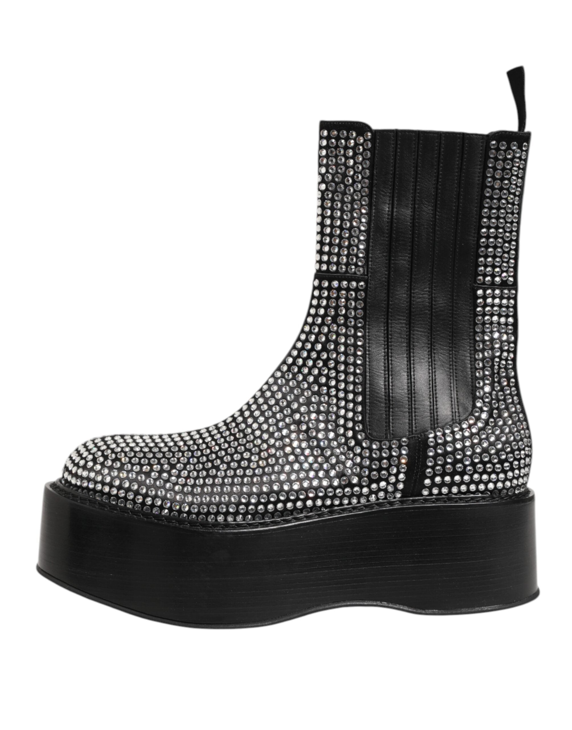 Black Crystal Strass Mid Calf Short Boots Shoes