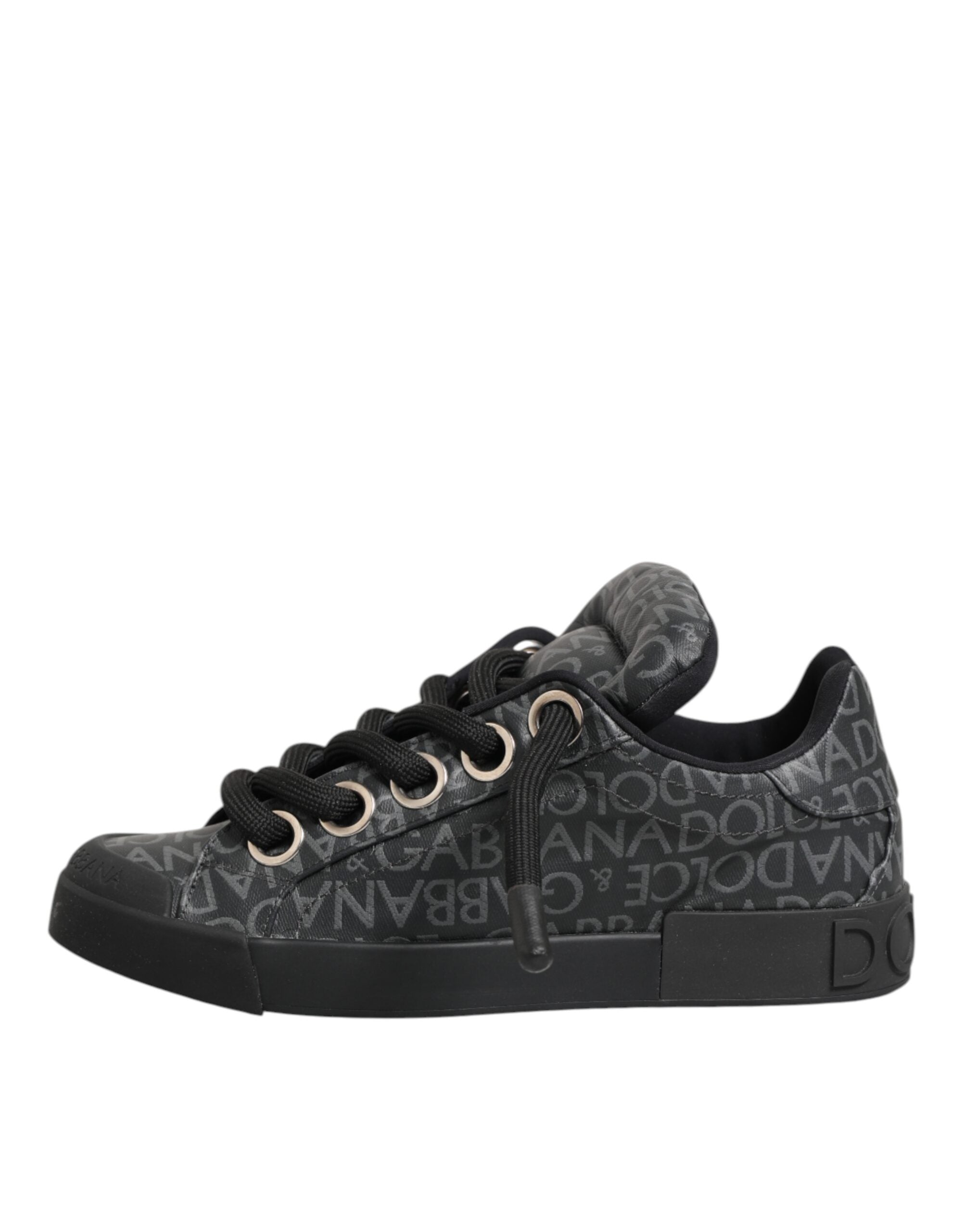 Black Cotton Denim Logo Low Top Sneakers Shoes
