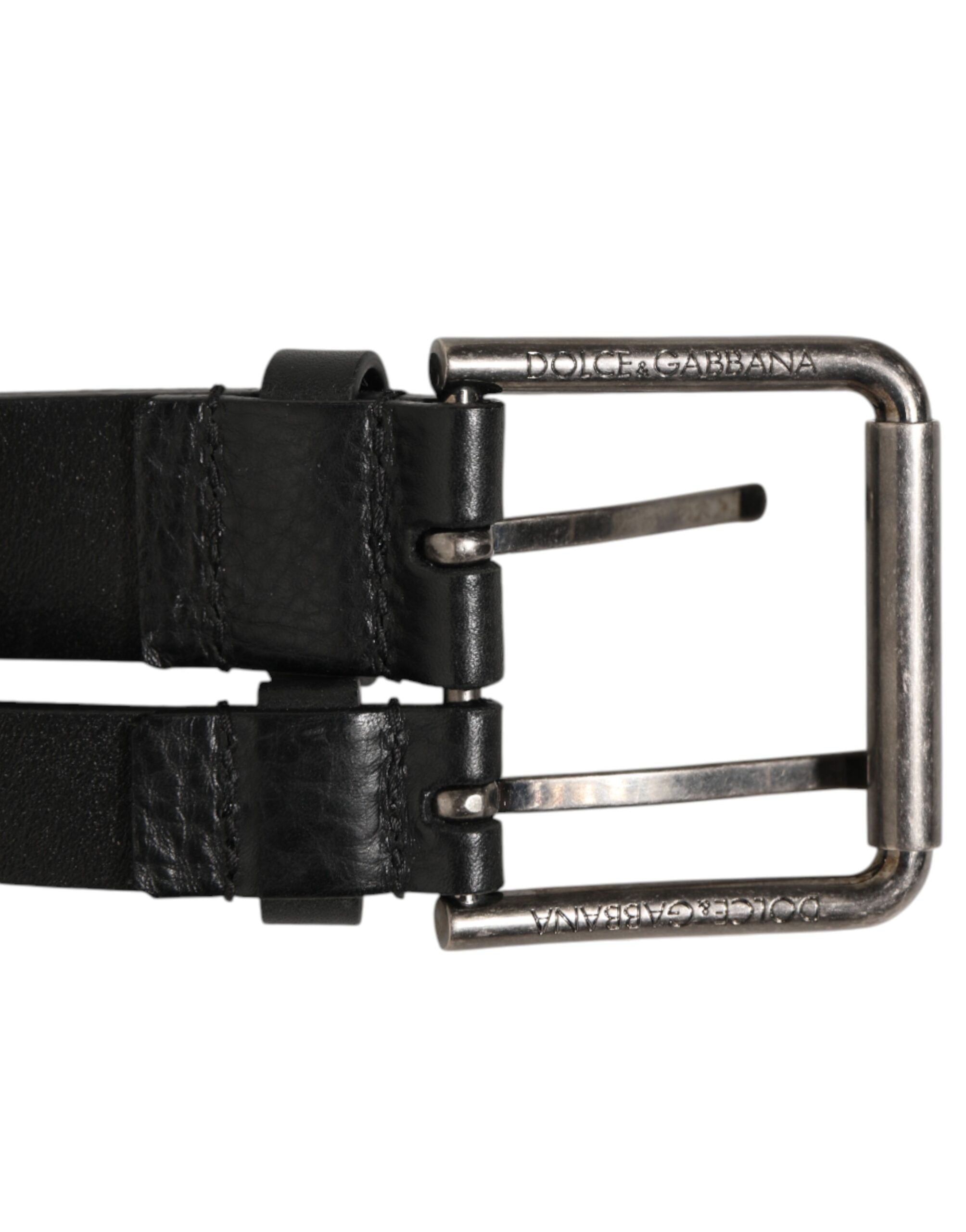 Black Double Strap Leather Silver Buckle Belt
