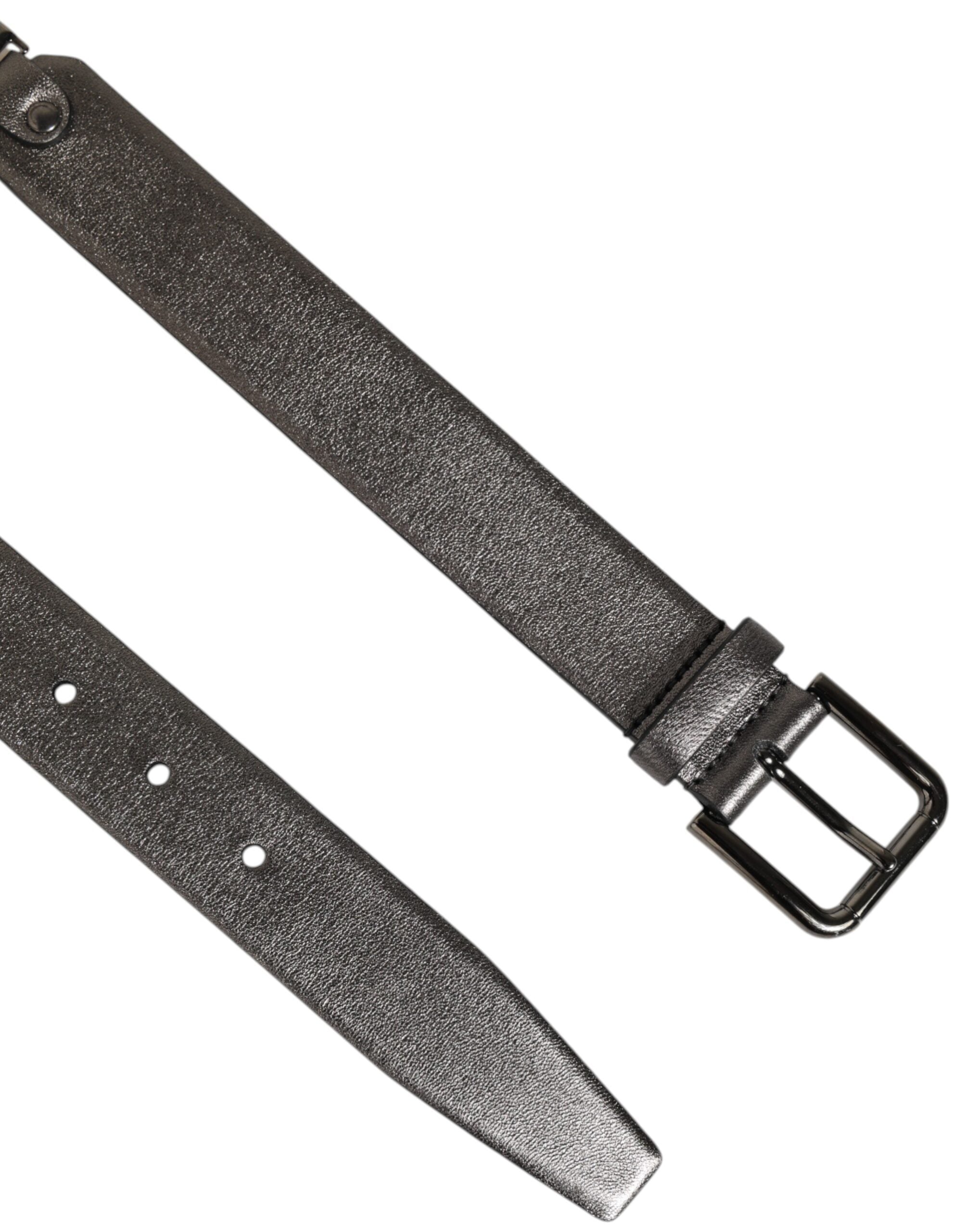 Black Silver Pebbled Texture Leather Buckle Men Belt