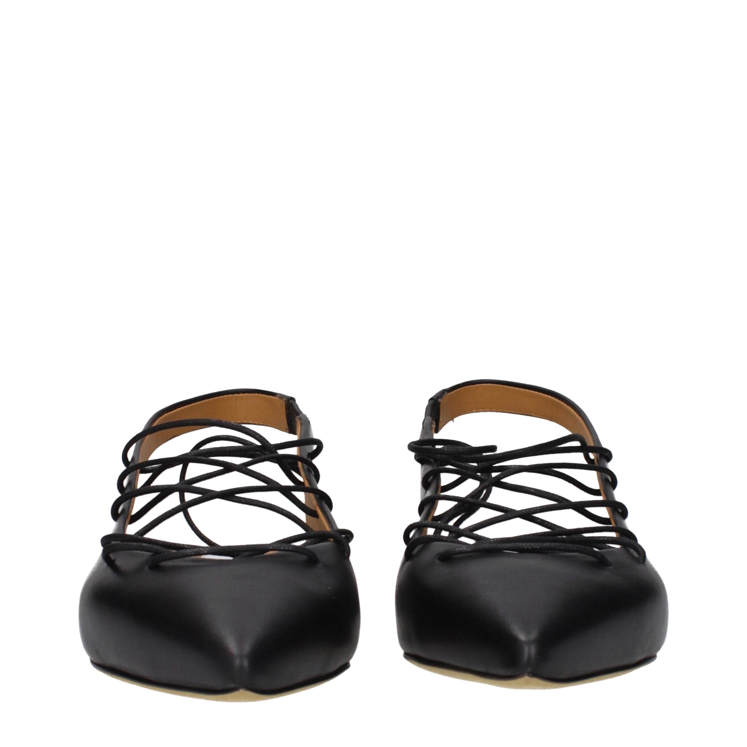Black Leather Flats