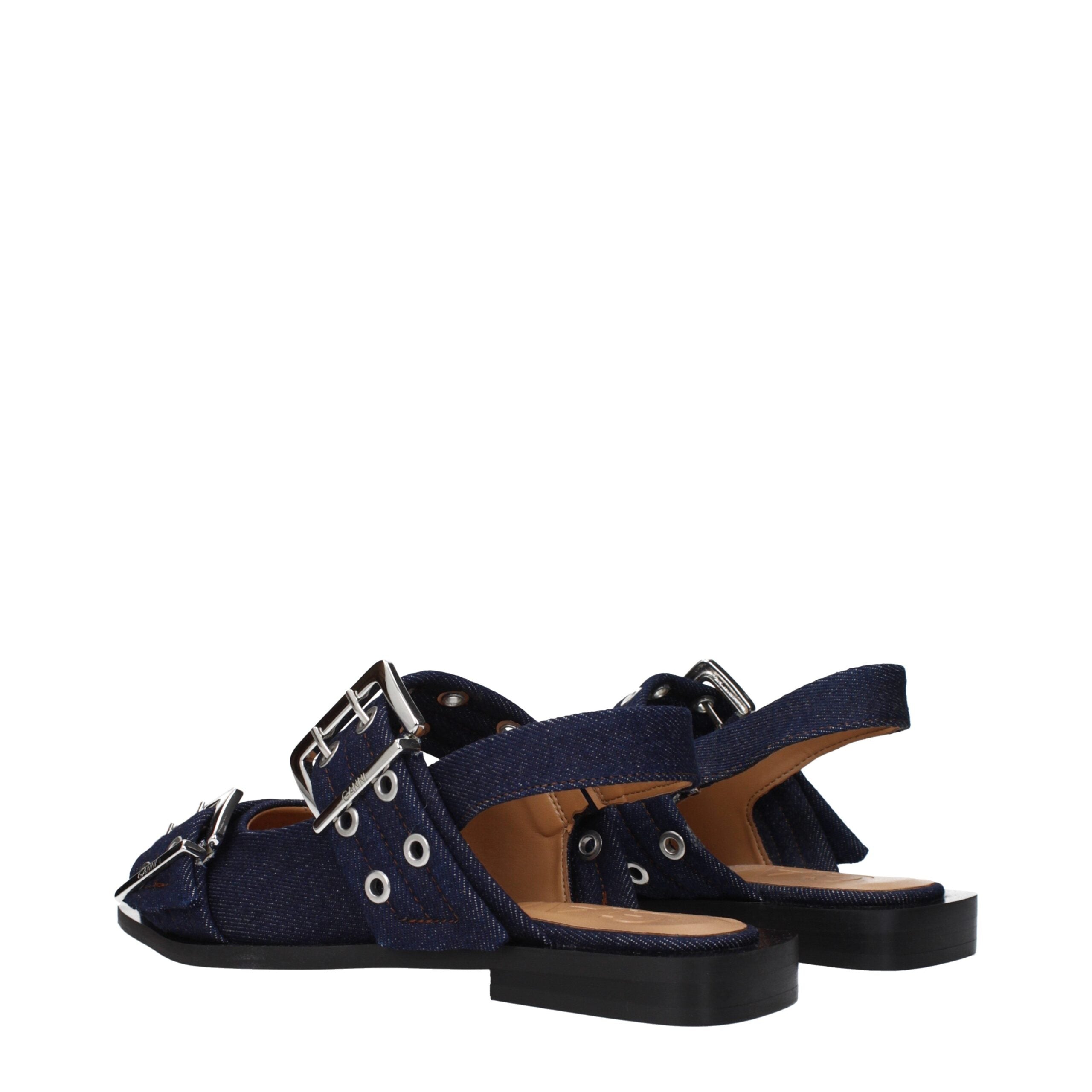 Blue Fabric Flat Sandals