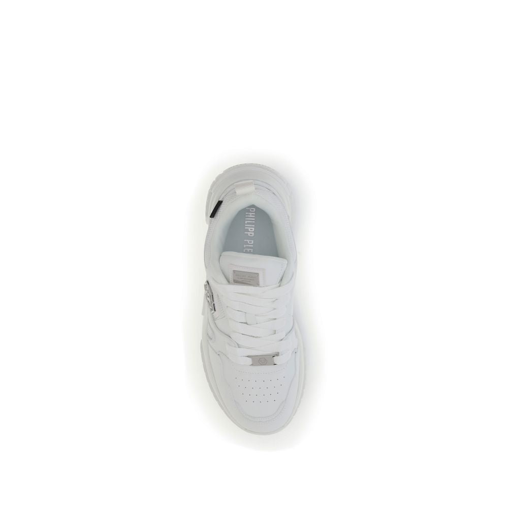 White Polyester Athletic Sneakers