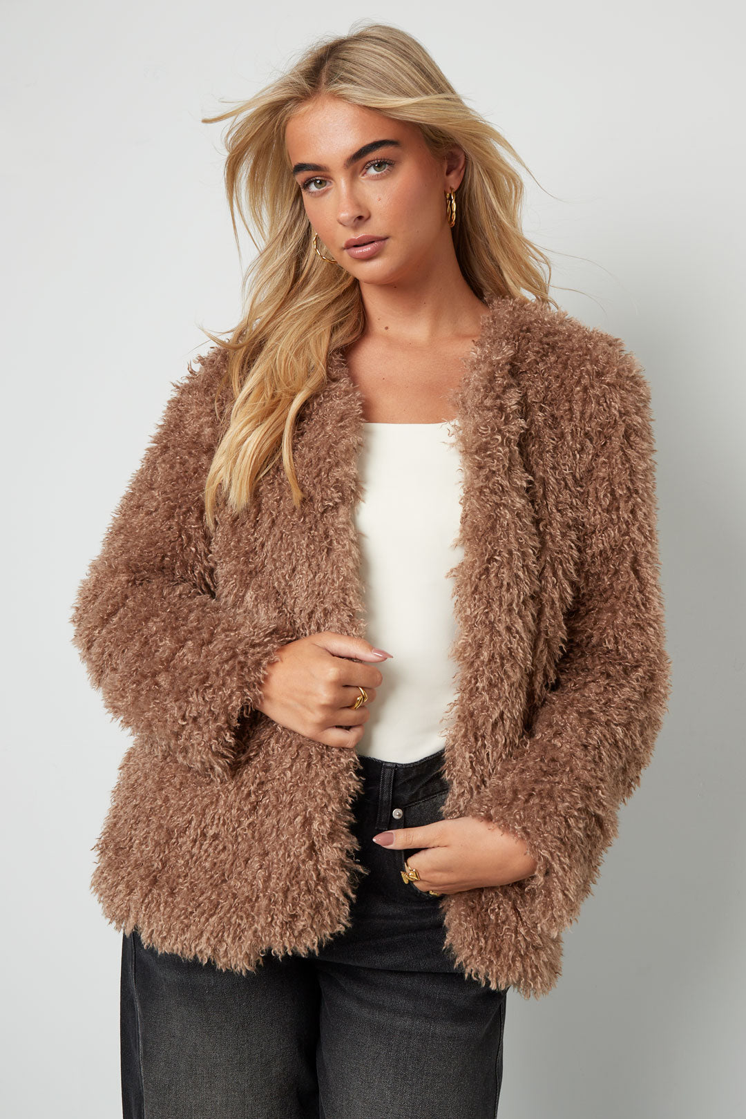Woven Polyester Fiber Women's Jacket Elegant Solid Color Fall/Winter