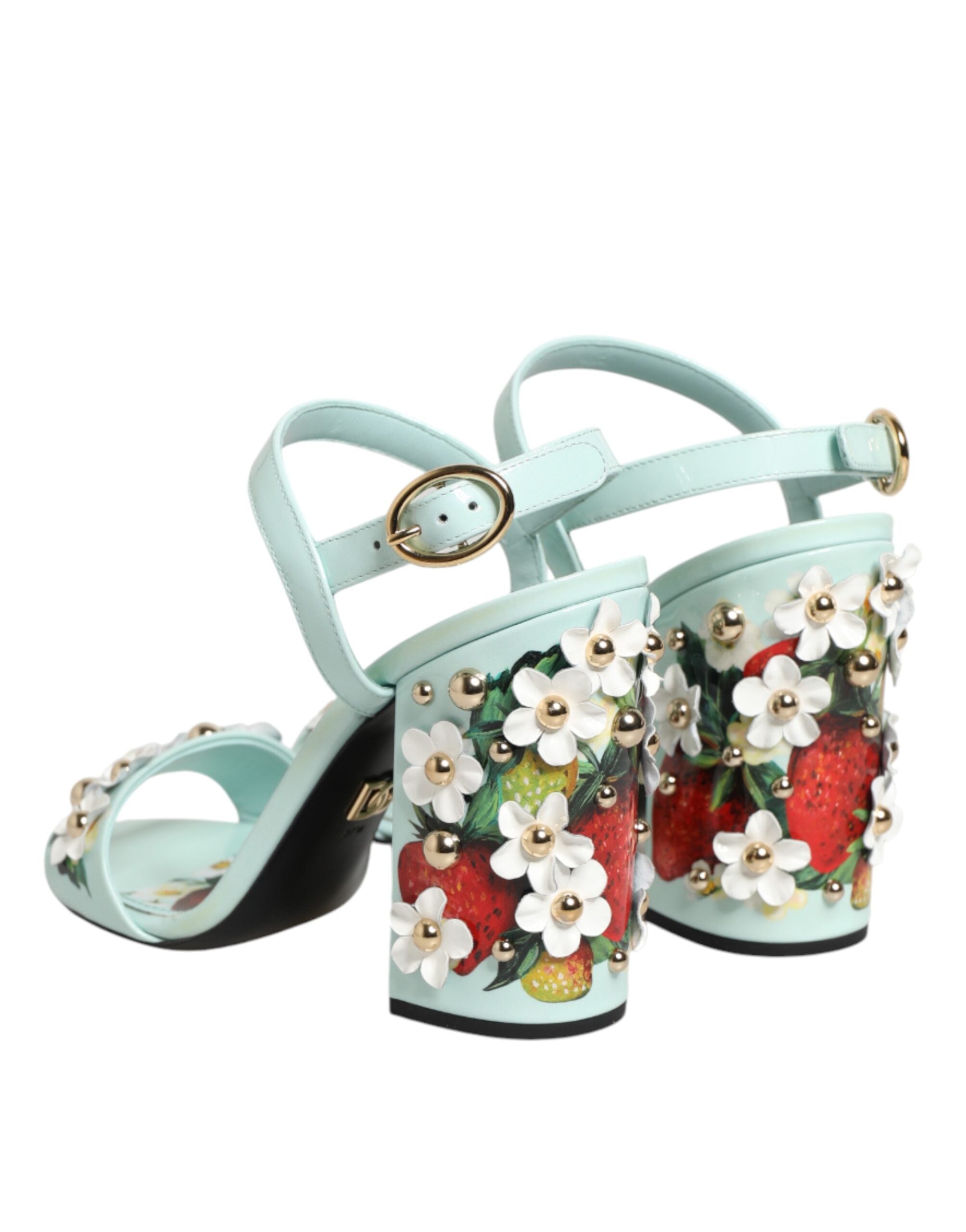Mint Green Floral Studs Heels Sandals Shoes