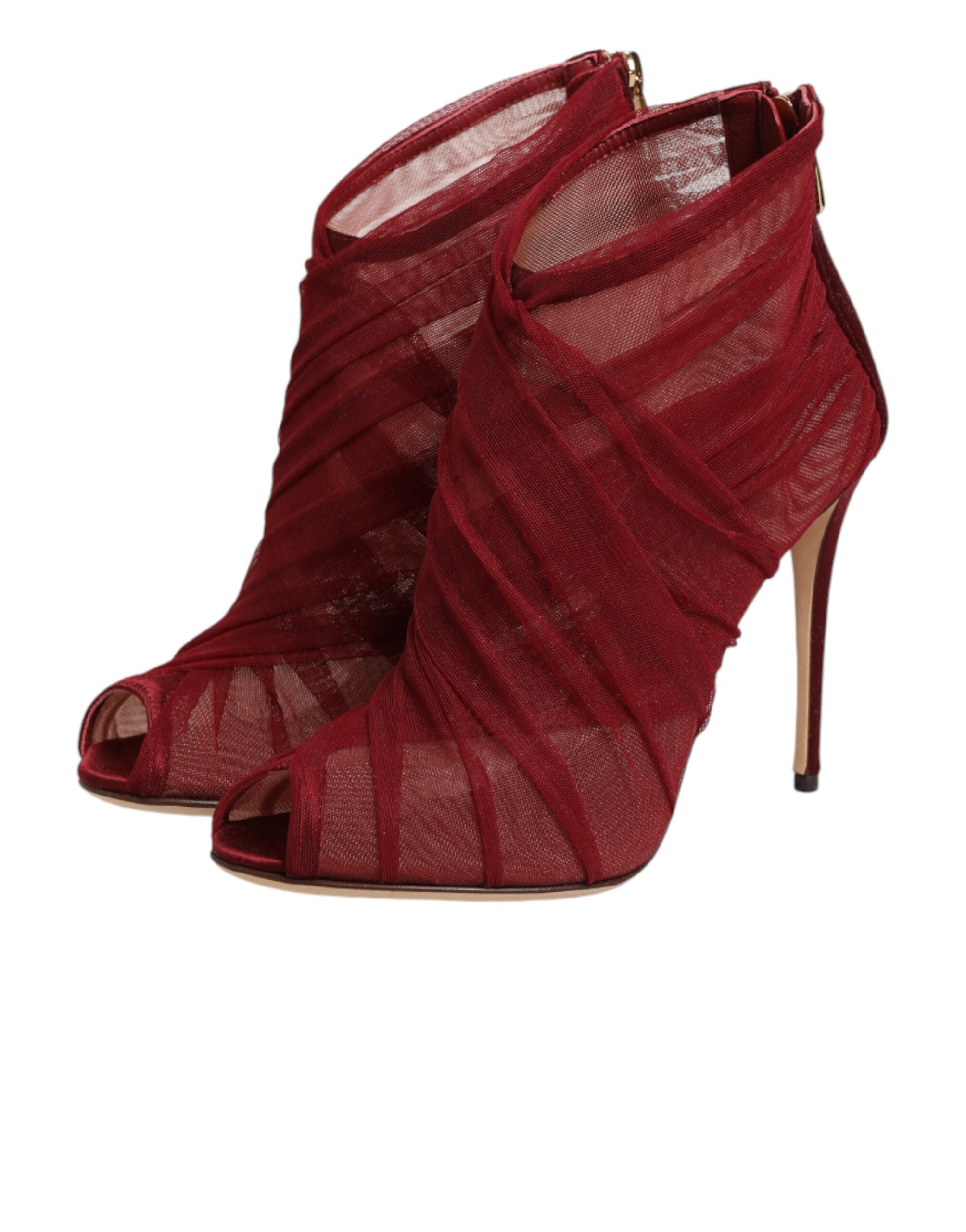 Red Tulle Ankle Boots Stiletto Heels Shoes