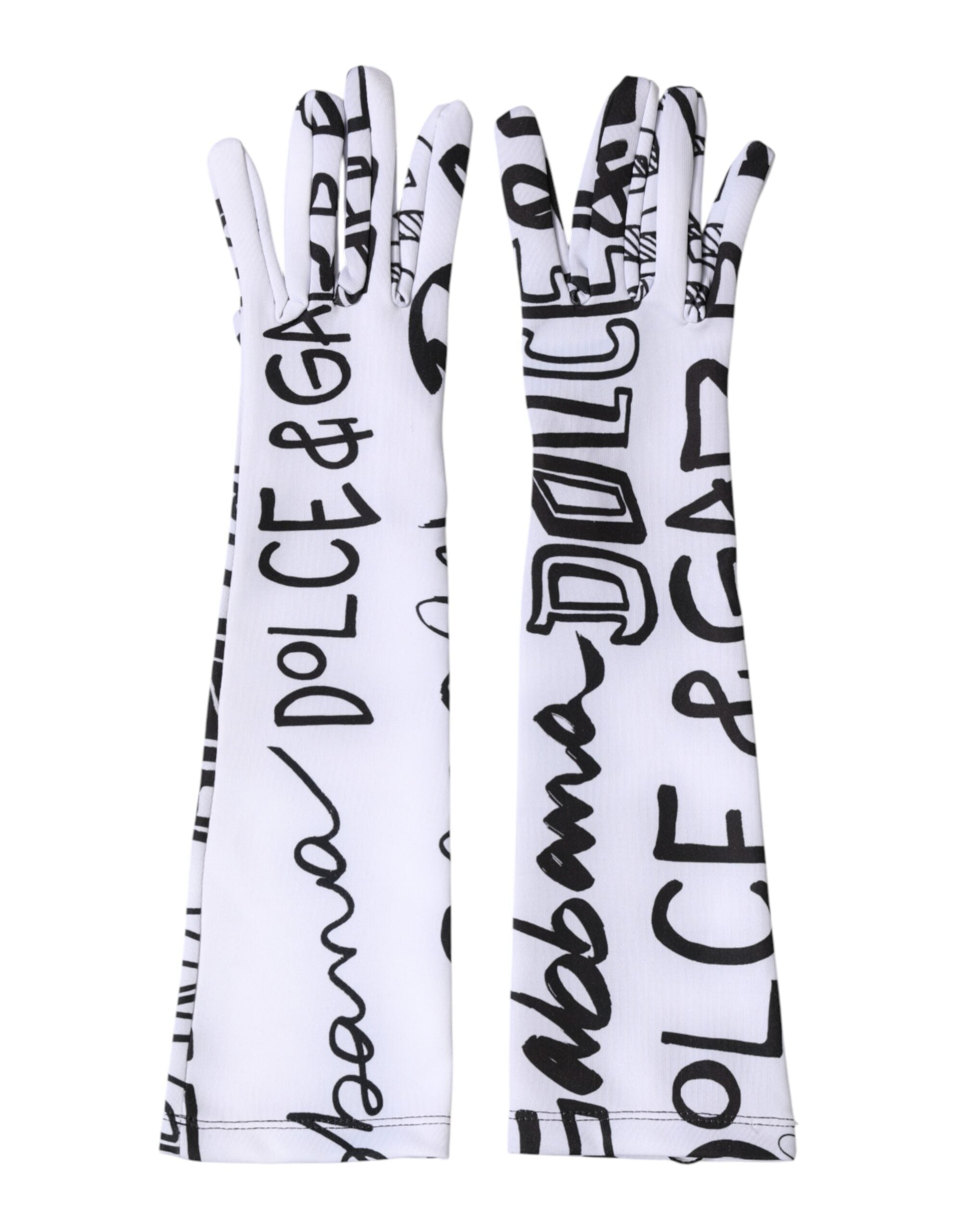 Black White DG Logo Elbow Length Mitten Gloves