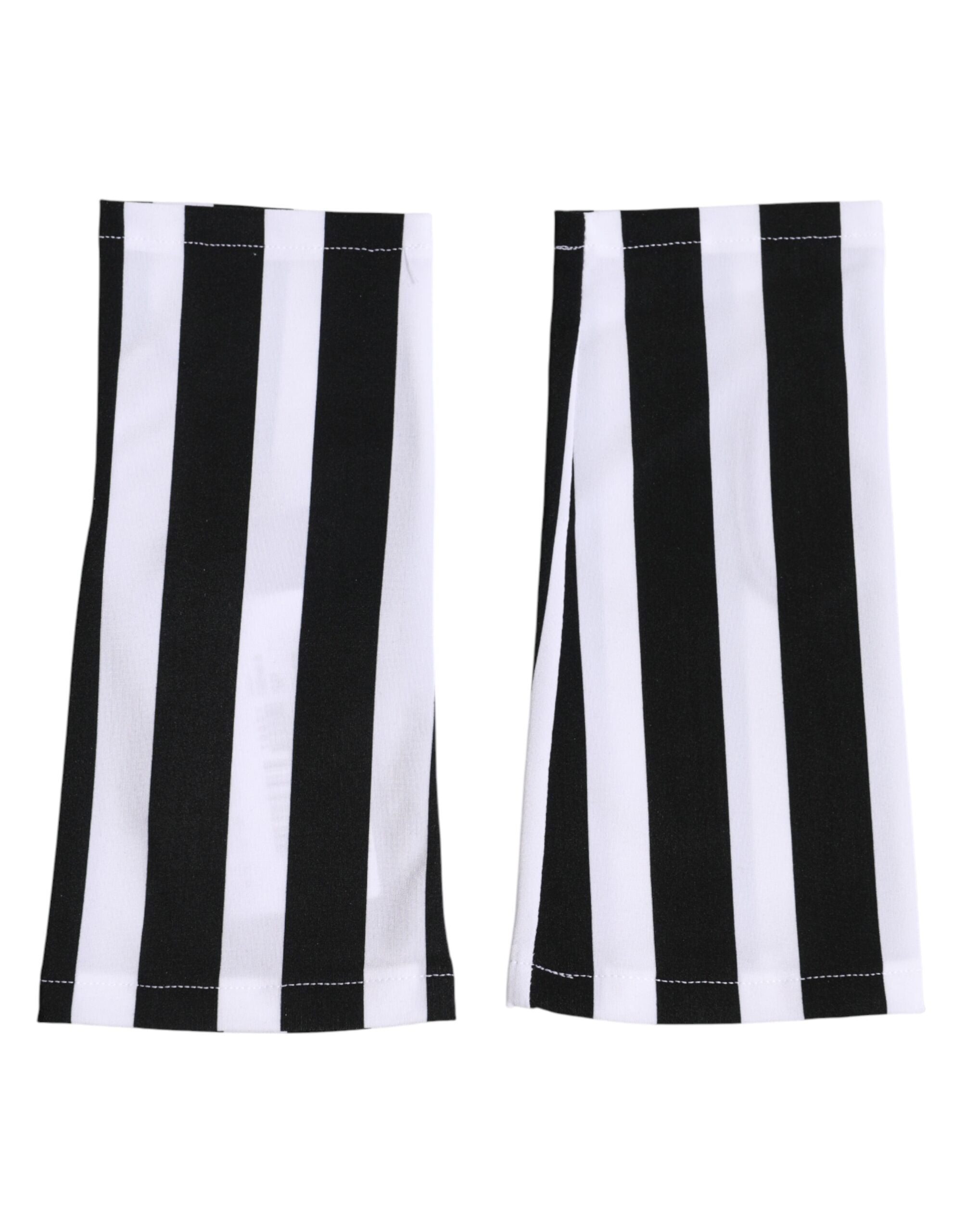 Black White Nylon Fingerless Wrist Length Gloves