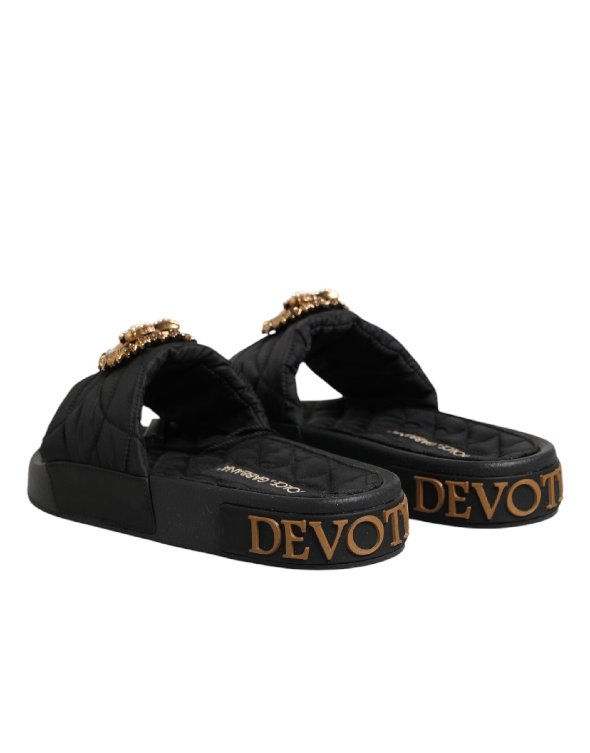 Černé pantofle z prošívané kůže Devotion