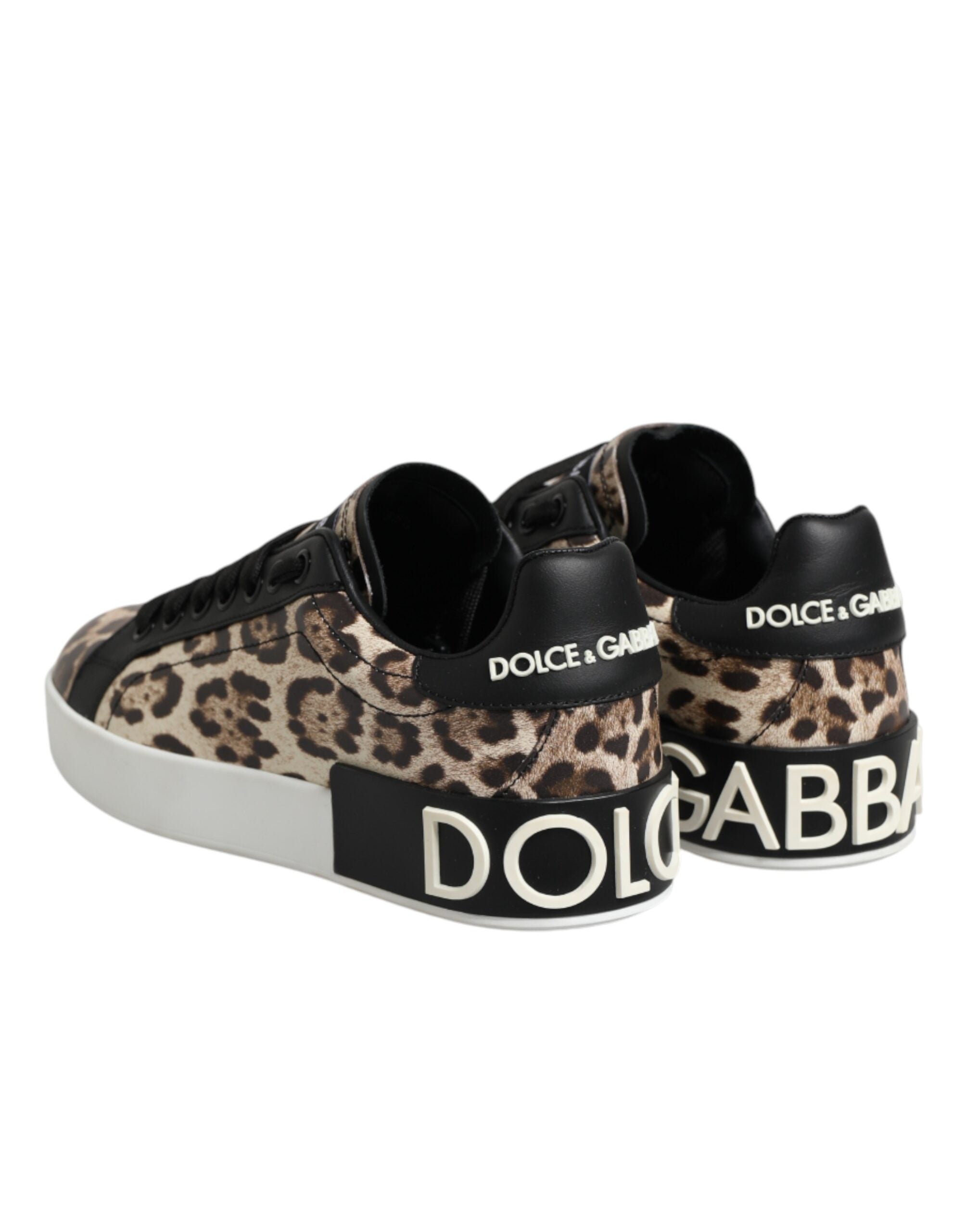 Brown Leather Leopard Low Top Sneakers Shoes