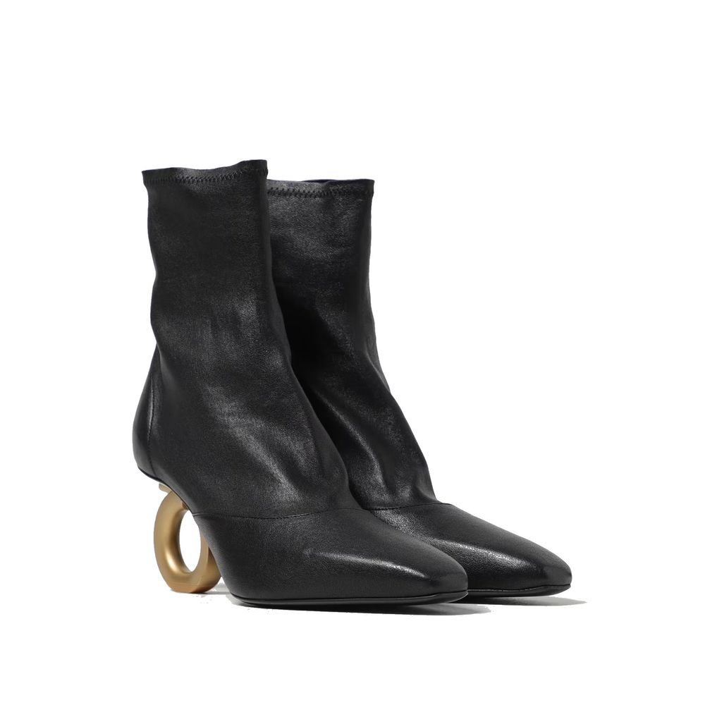 Black Lamb Leather High Heel Boots
