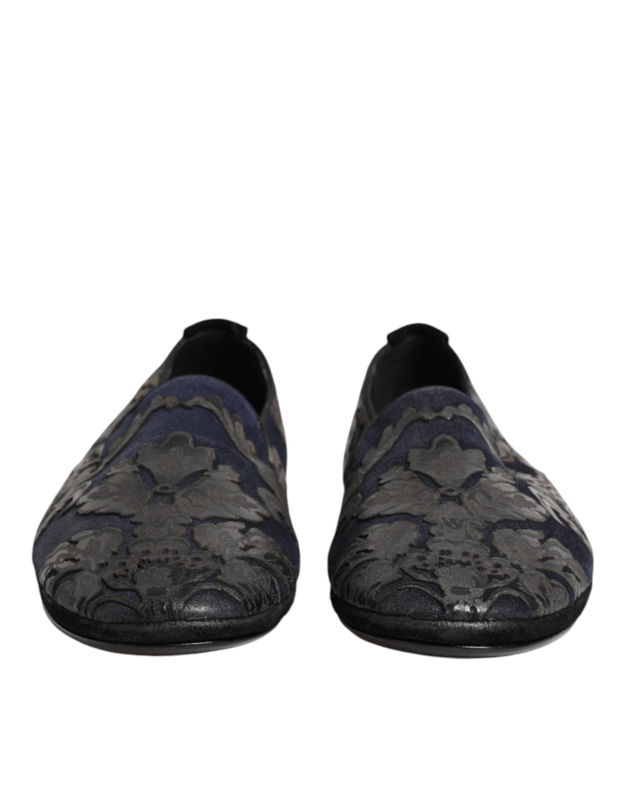 Black Jacquard Leather Slip On Loafers Shoes