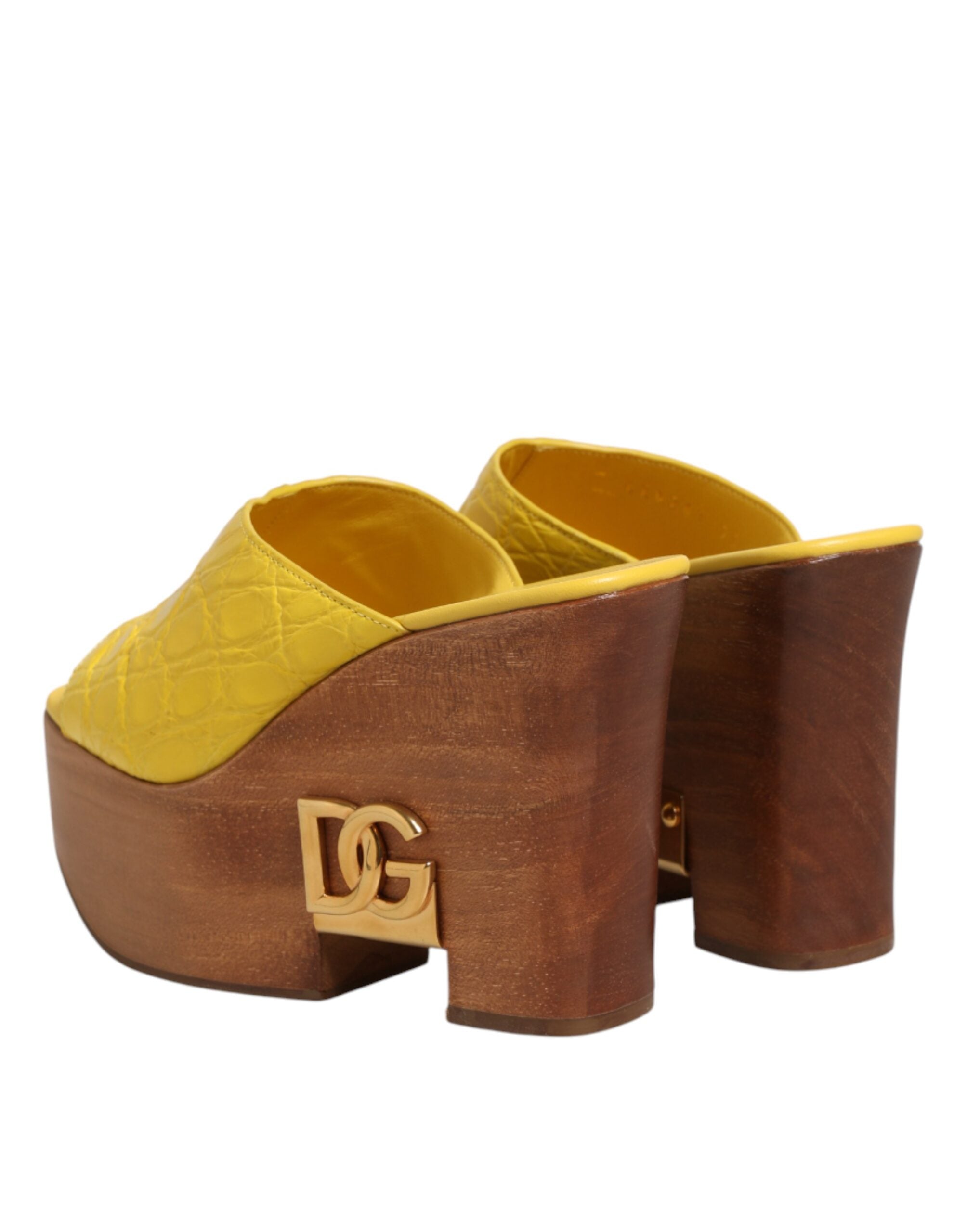 Žluté kožené nazouváky na klínku Wood Mule