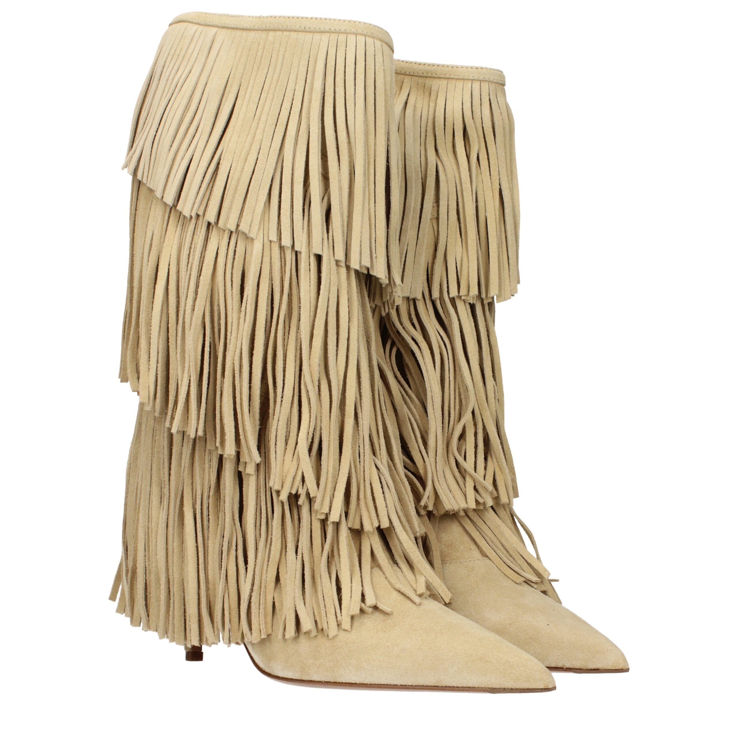 Beige Leather Boots
