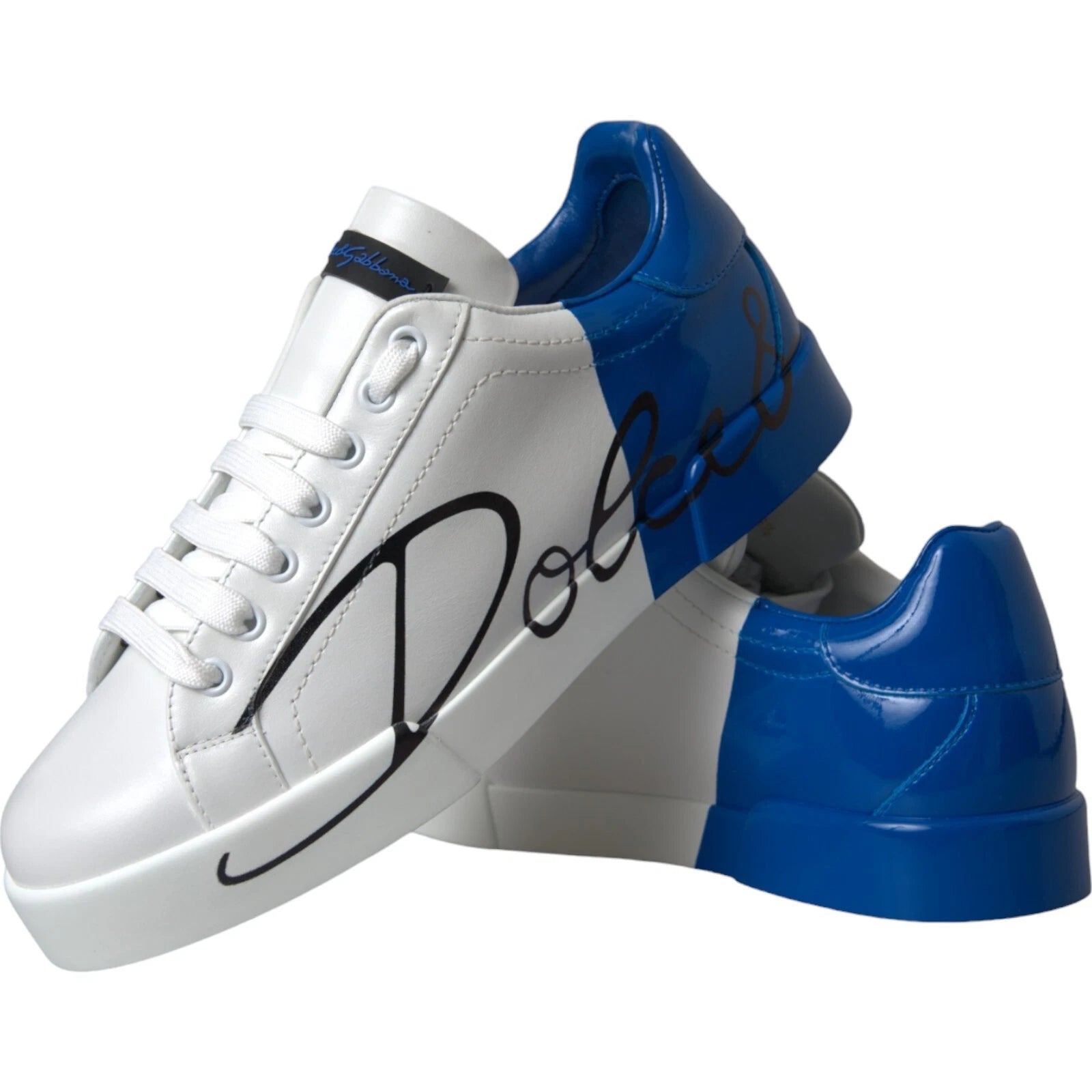 White Blue Logo Low Top Leather Sneakers Shoes