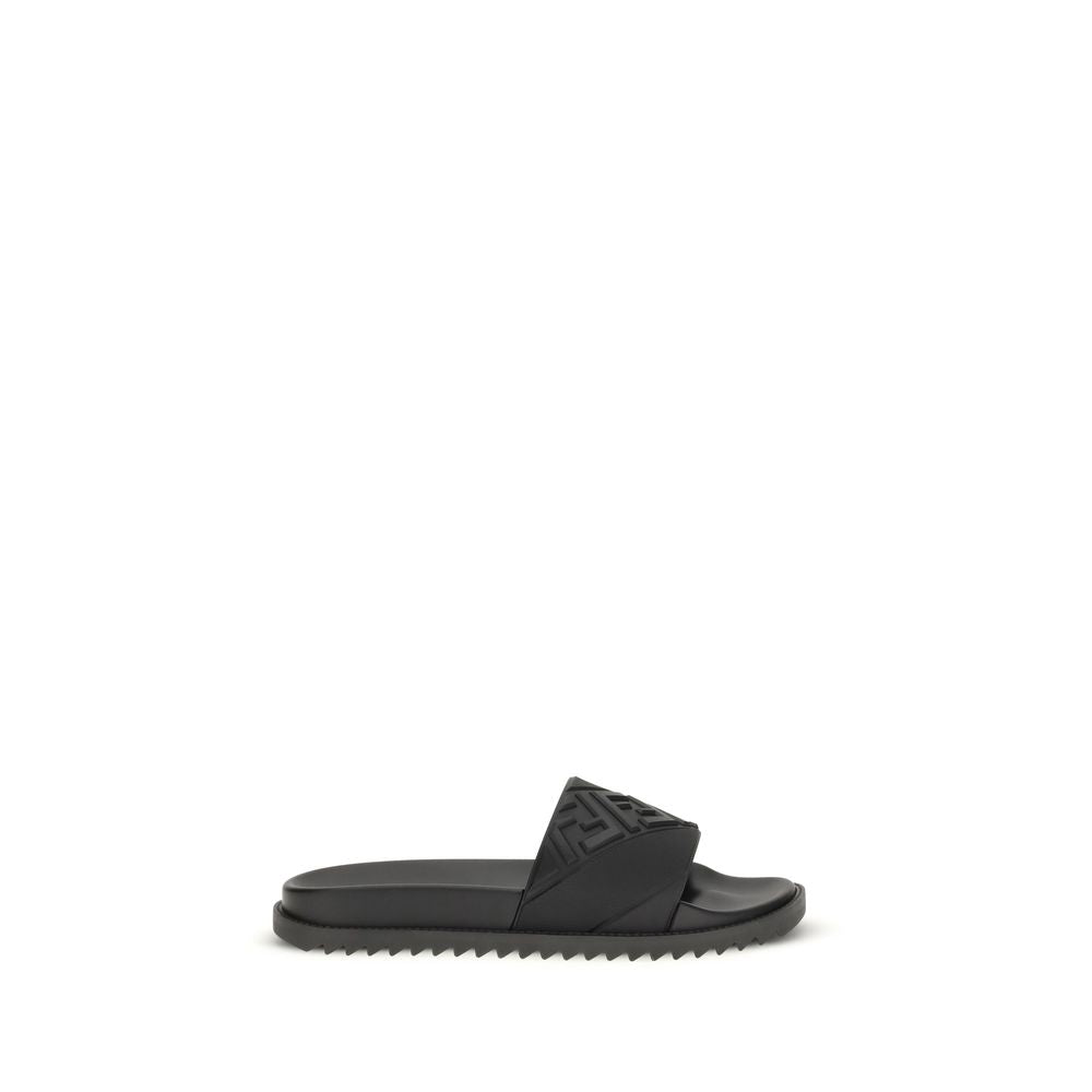 Black Rubber Flat Sandals