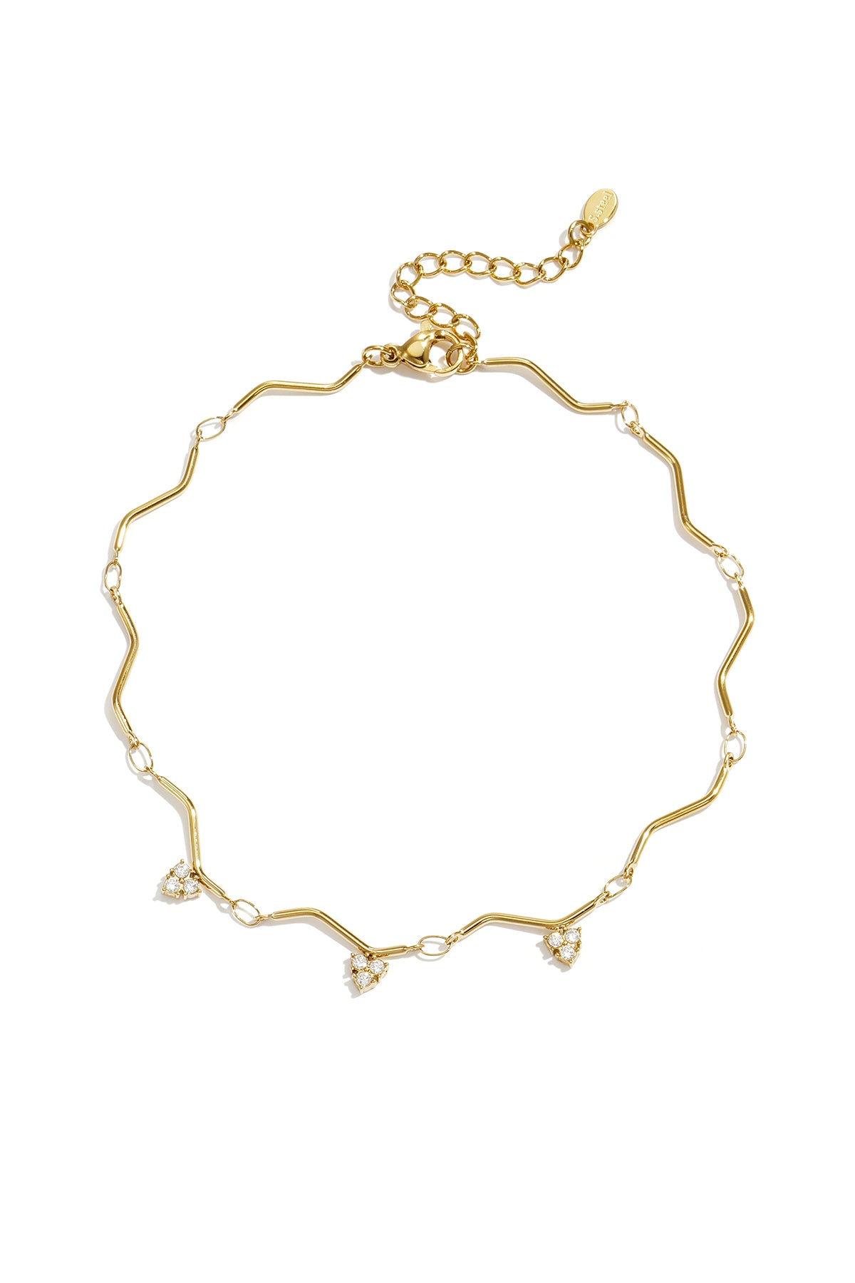 Anklet with a wavy effect and dangling stones