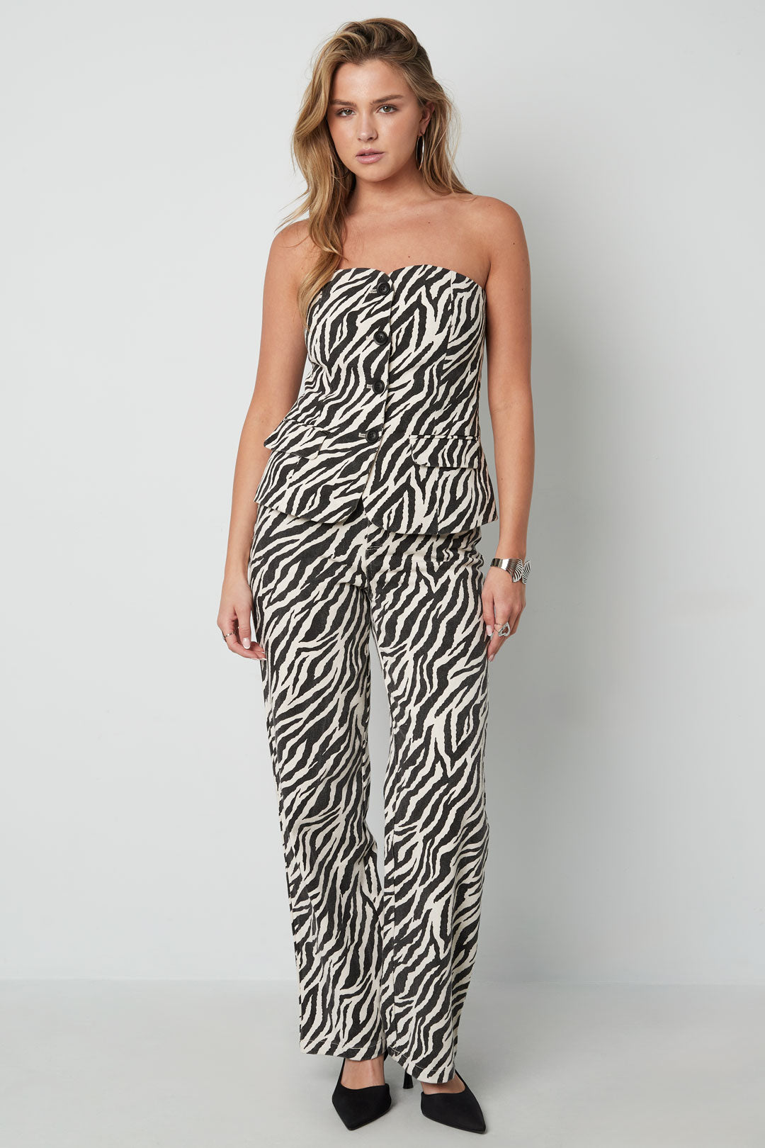 Cotton Women's Sleeveless Top Zebra Print Button Front