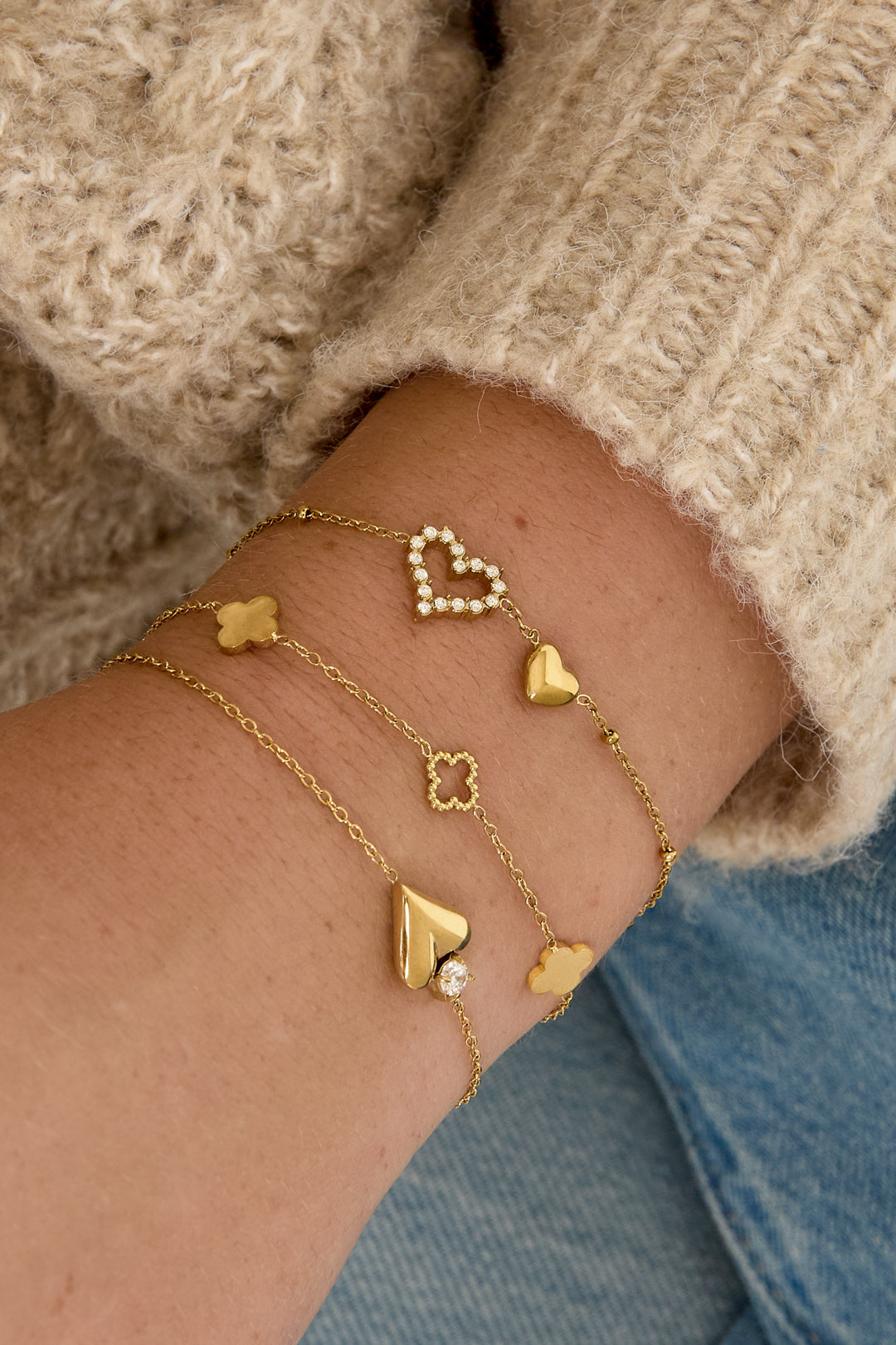 14K Gold Plated Stainless Steel Charm Bracelets Clover Simple Daily Simple Series Women's jewelry