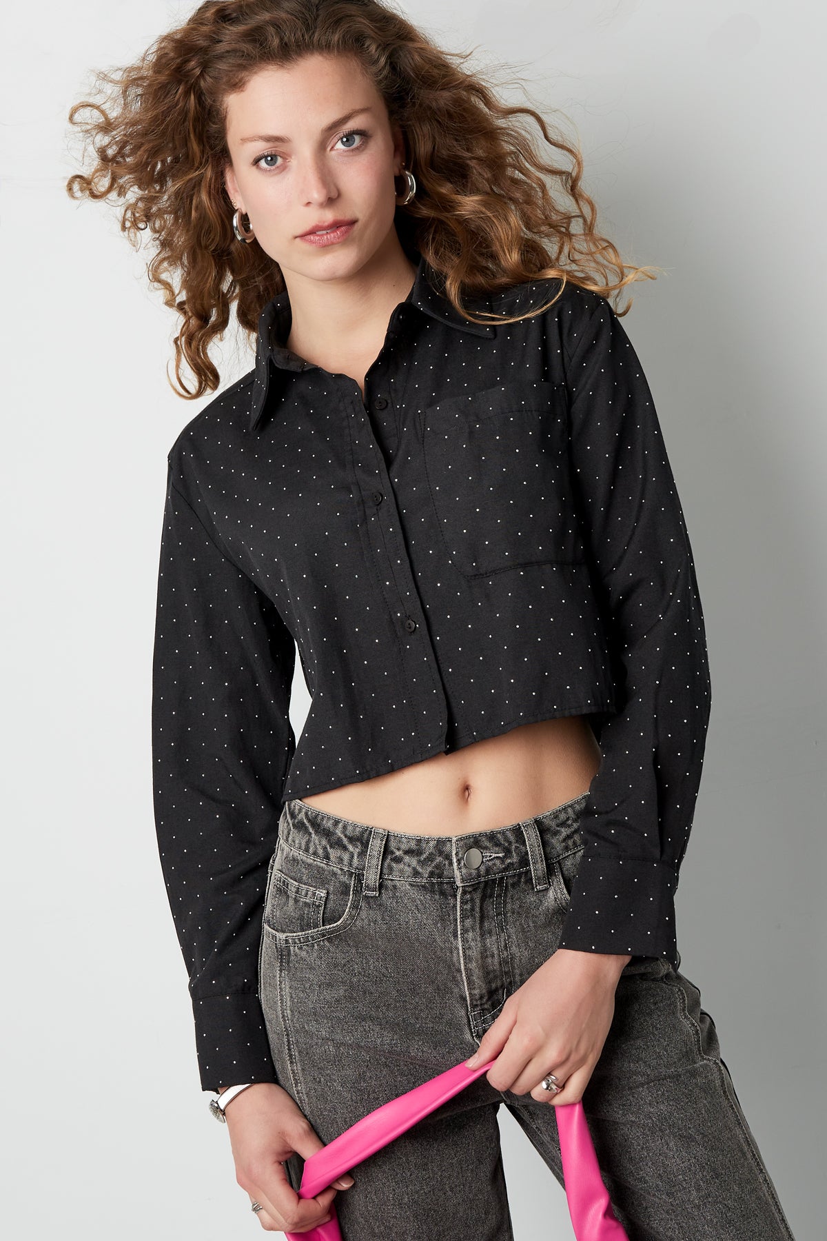 Cotton Women's Cropped Blouse Classic Button-Down