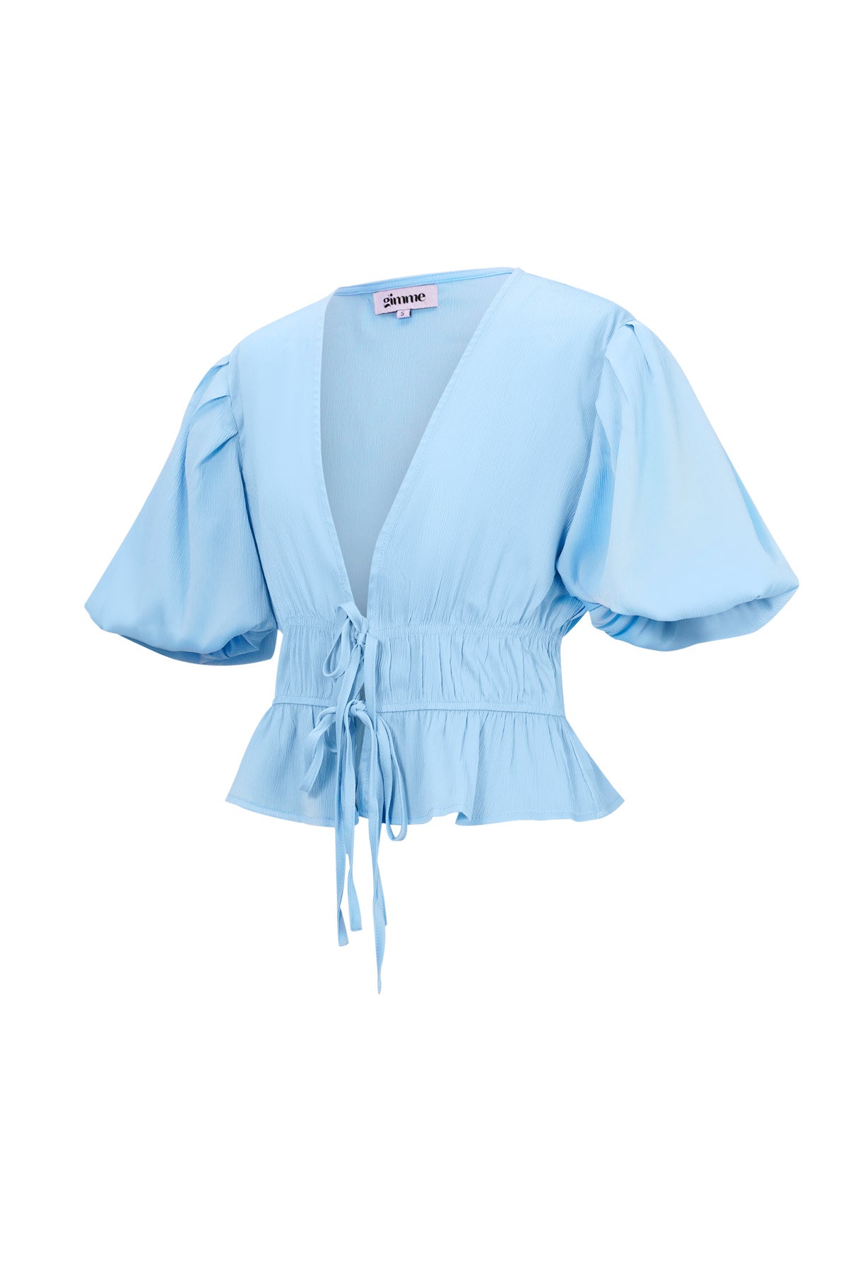 Polyester Women's Short Sleeve Top Puff Sleeve Tie Waist