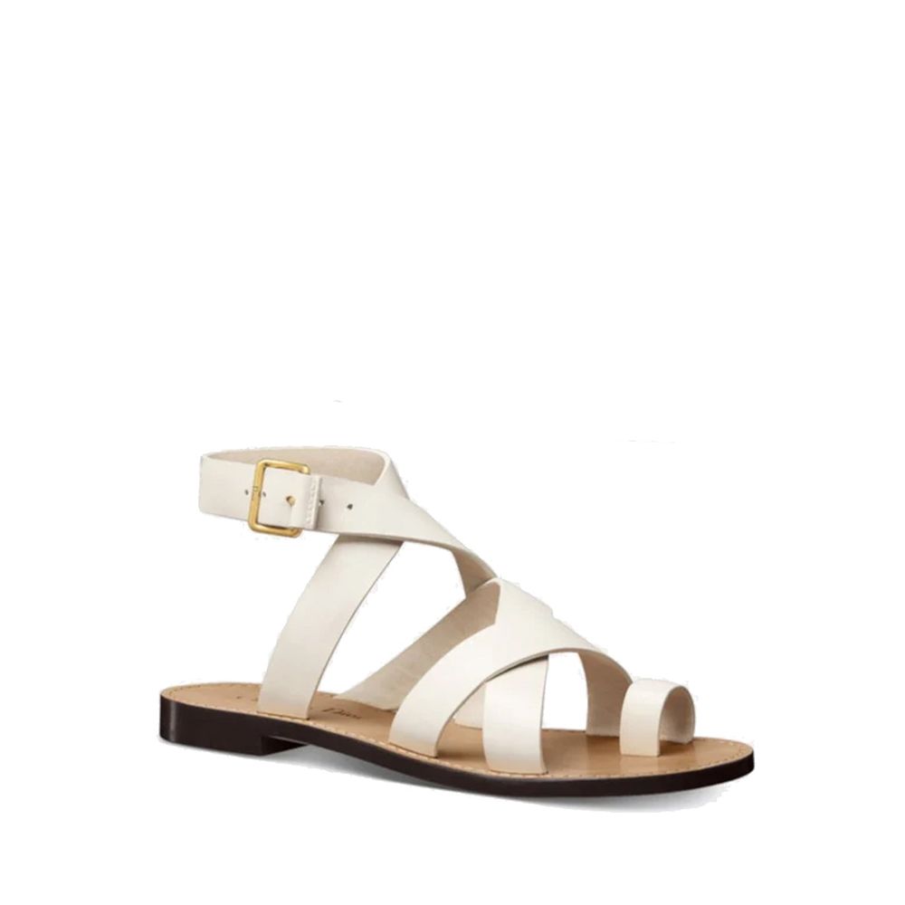White Calfskin Flat Sandals