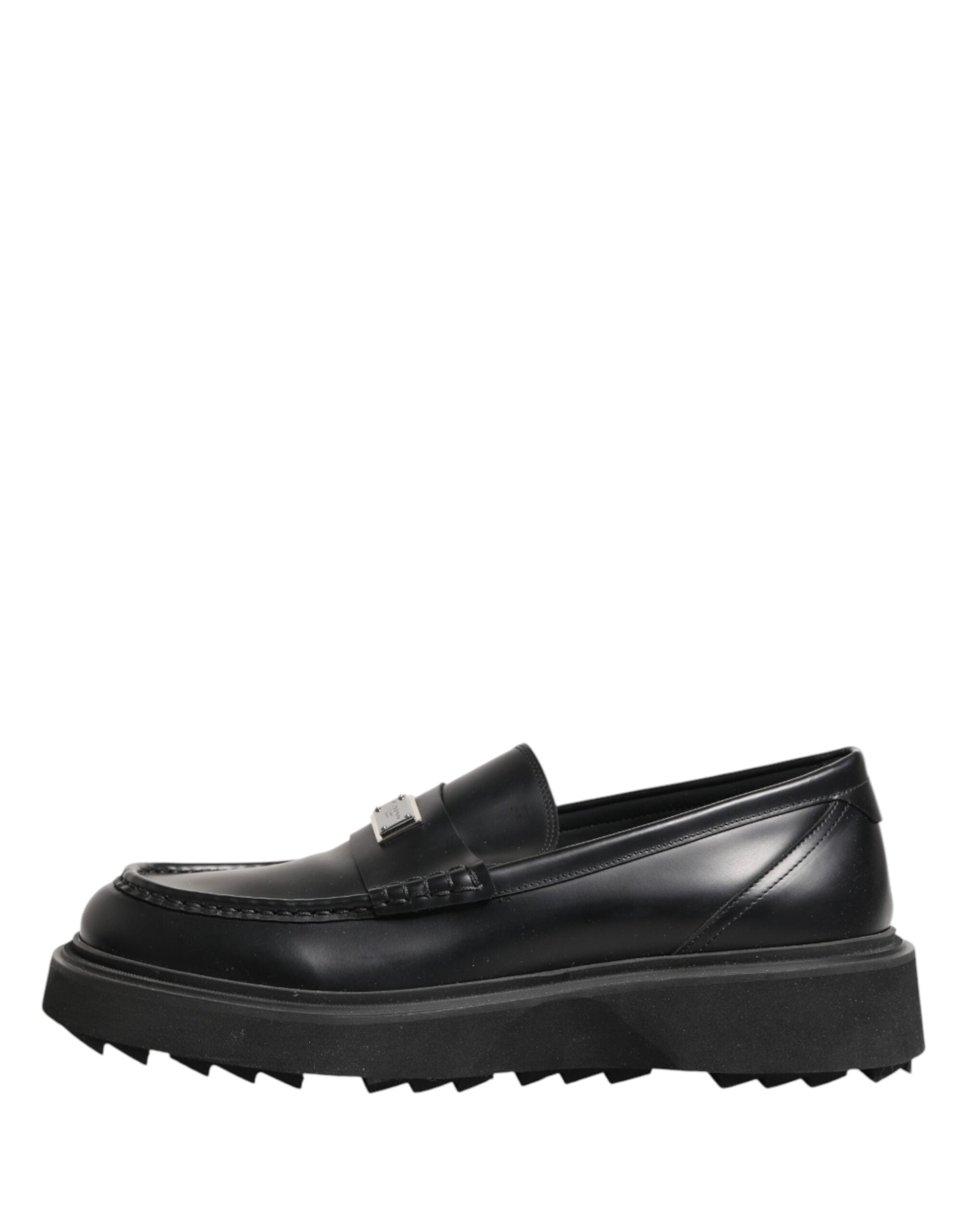 Black Leather DG Plaque Loafers Dress Shoes