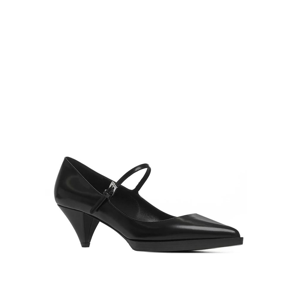 Black Calfskin Mid Heel Pumps