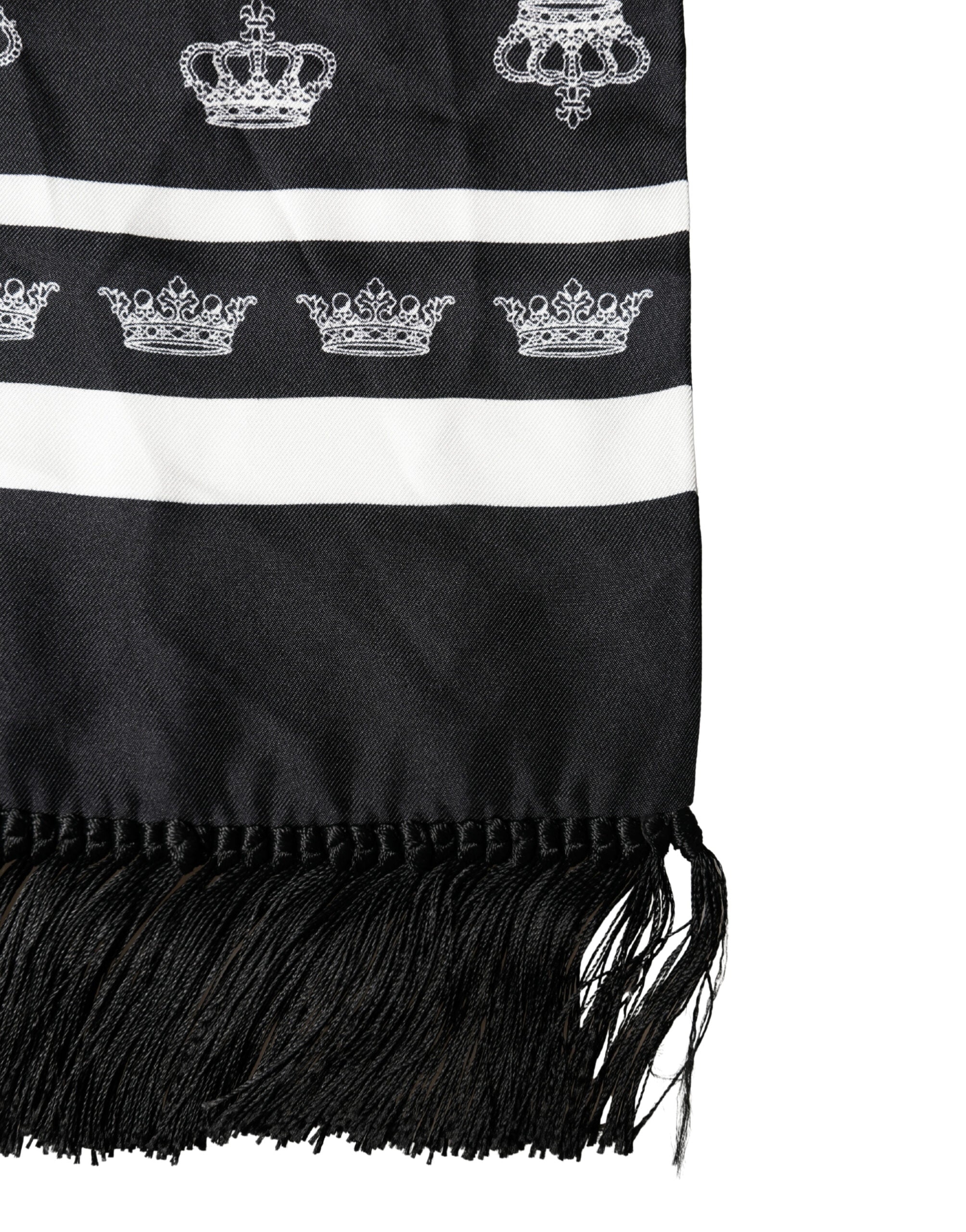 Černý hedvábný šátek Crown Fringe Neck Wrap 173 cm x 32,5 cm