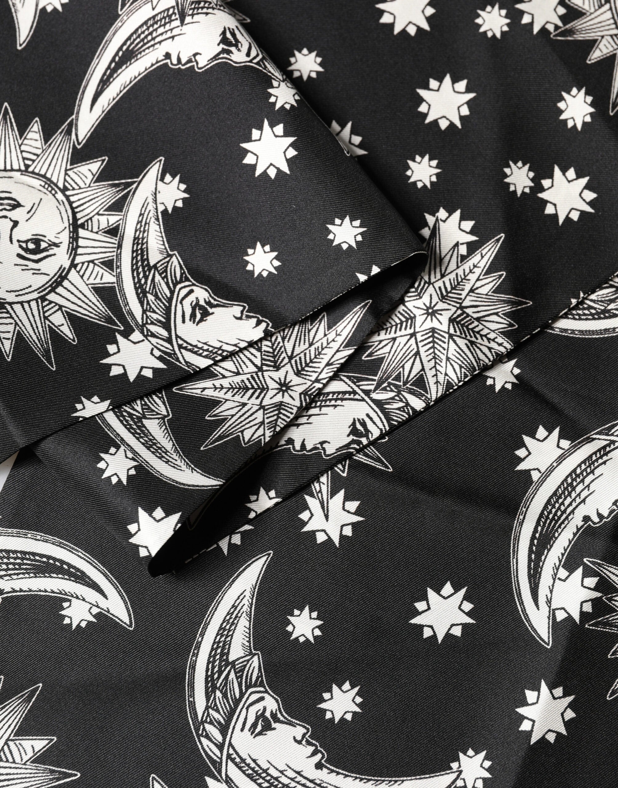 Černá hedvábná šála Sun Moon Star s třásněmi 178cm X 33cm