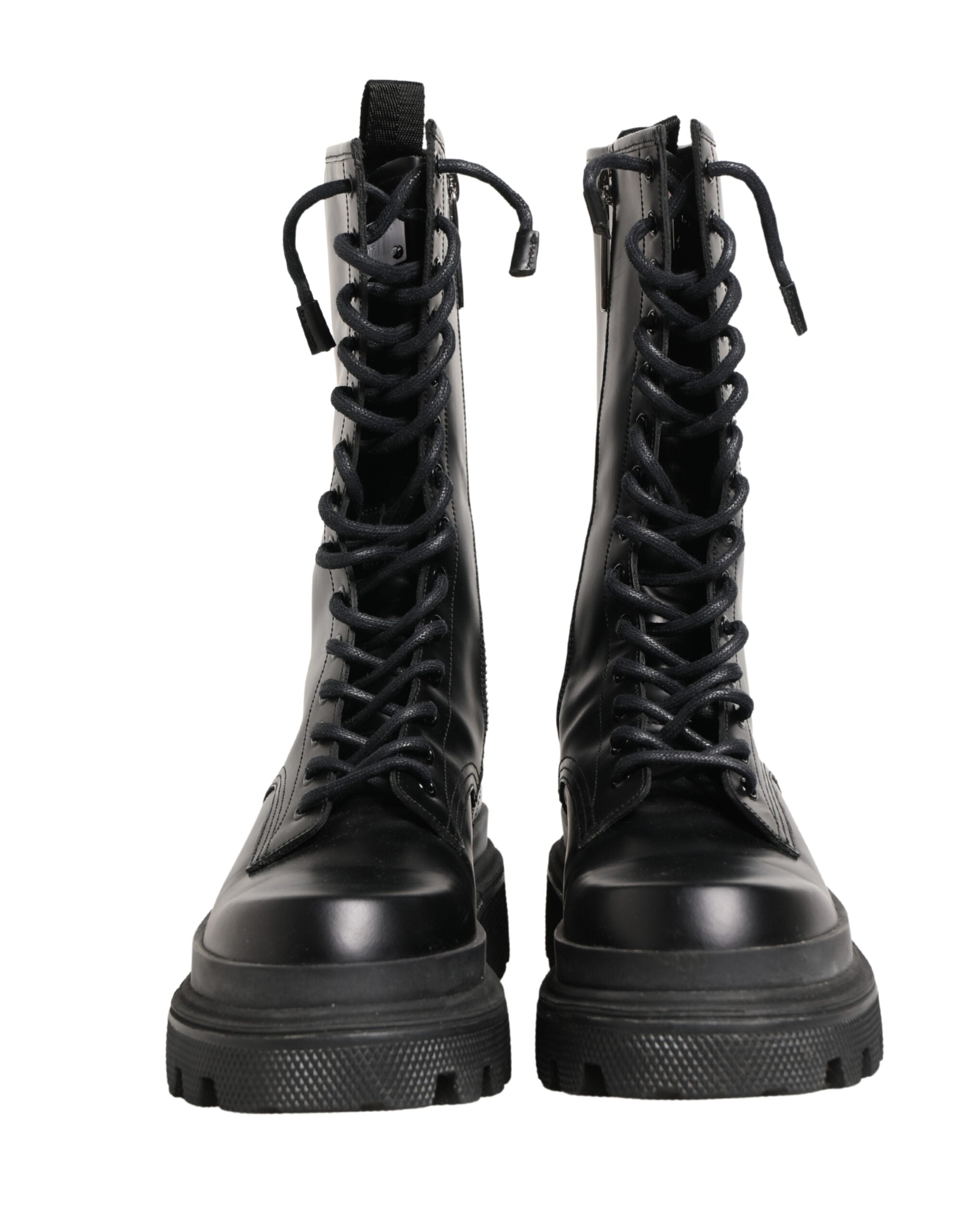 Black Leather Trek Sole Combat Boots Shoes