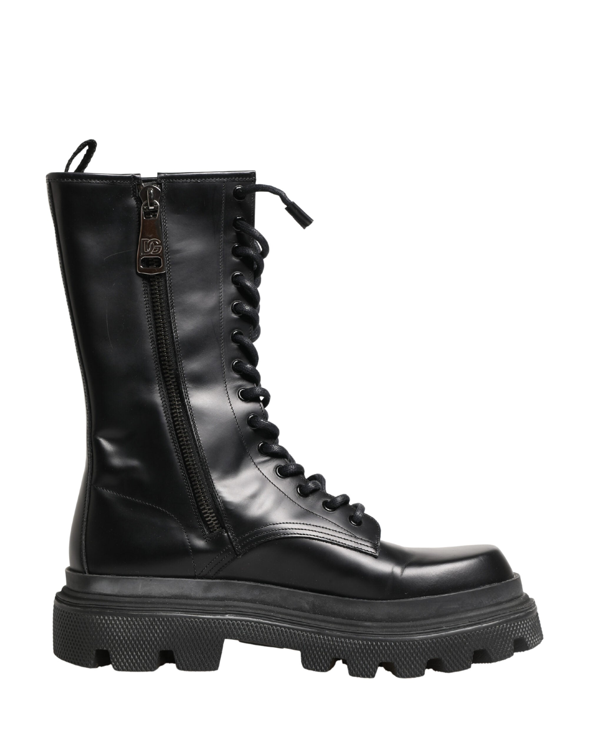 Black Leather Trek Sole Combat Boots Shoes