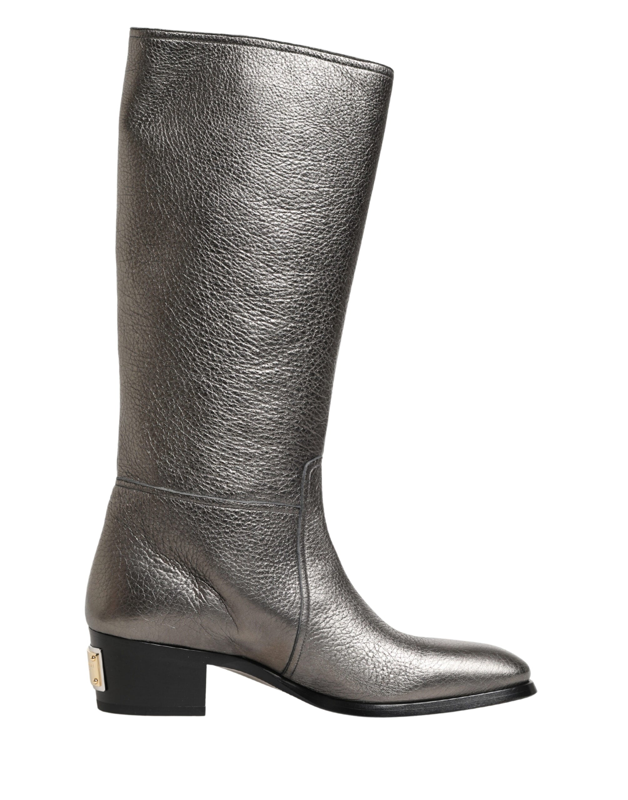 Metallic Silver Leather Knee High Boots Shoes