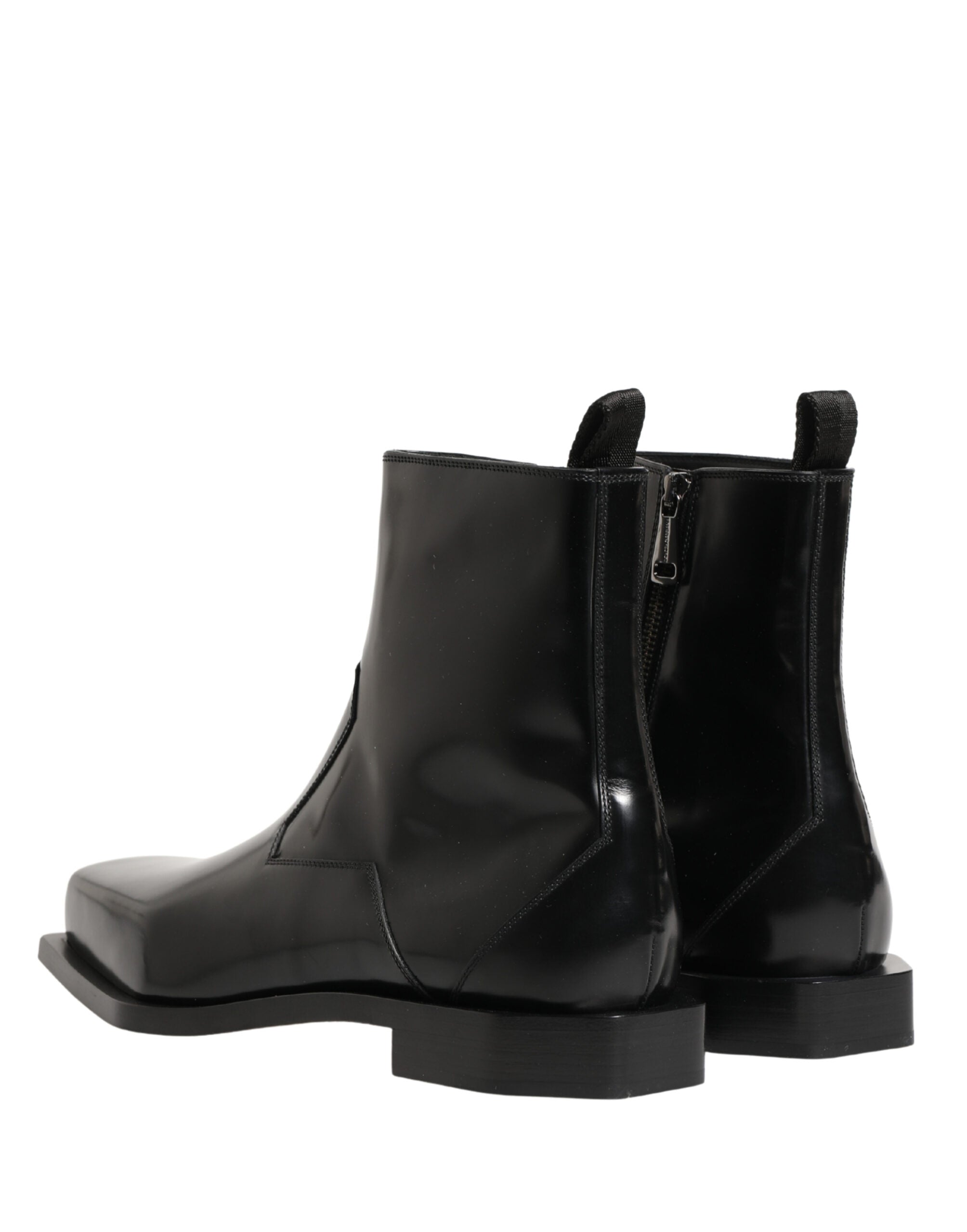 Black Leather Zip Closure Ankle Boots Shoes