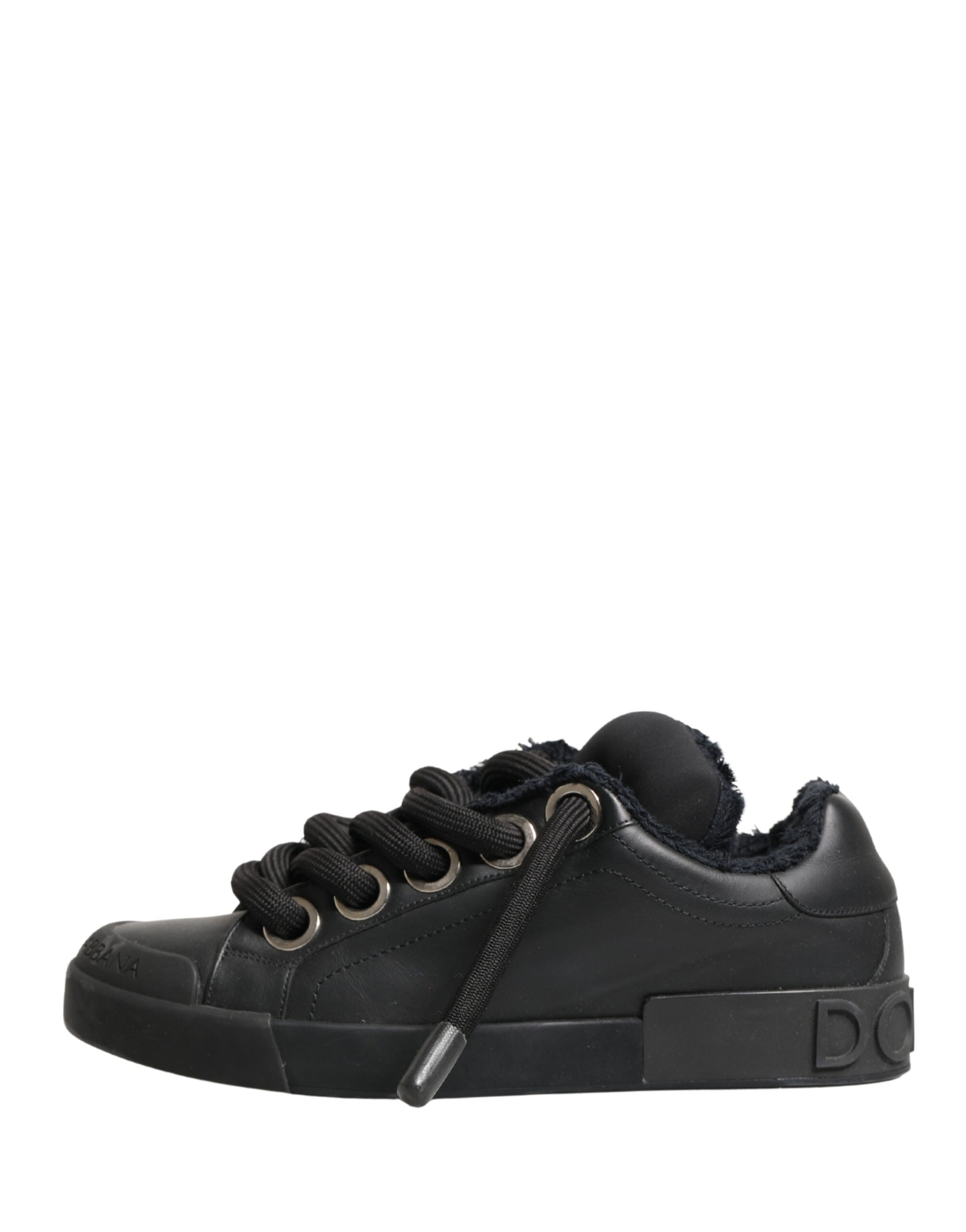Black Calf Leather Nappa Lace-Up Sneakers Shoes